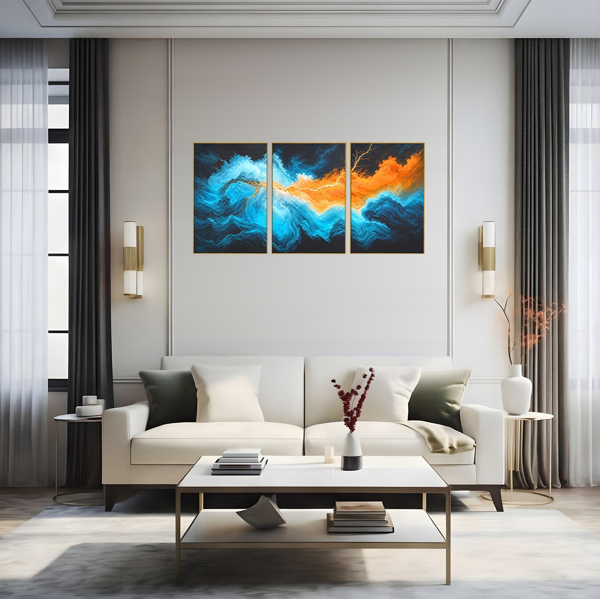 Set 3 Tablouri Canvas Premium LuxCanva® C3-1350, Furtuna Elementelor, Furtuna, Peisaj, Abstract, Living, Dramatic, Culori Vibrante