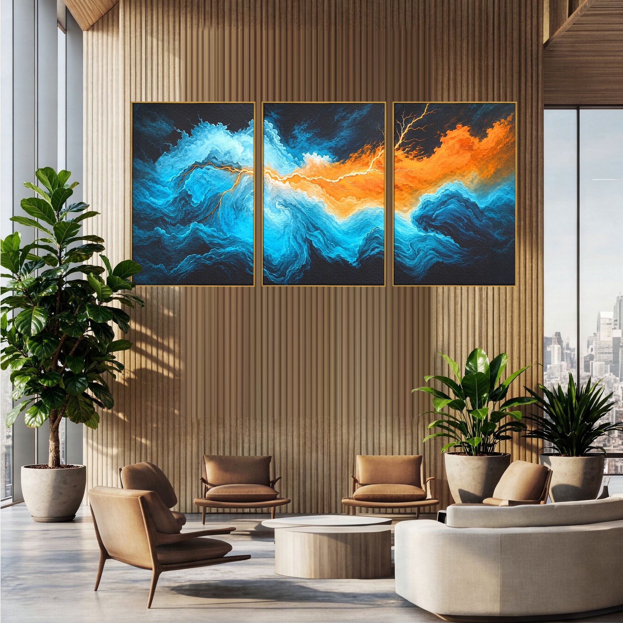 Set 3 Tablouri Canvas Premium LuxCanva® C3-1350, Furtuna Elementelor, Furtuna, Peisaj, Abstract, Living, Dramatic, Culori Vibrante
