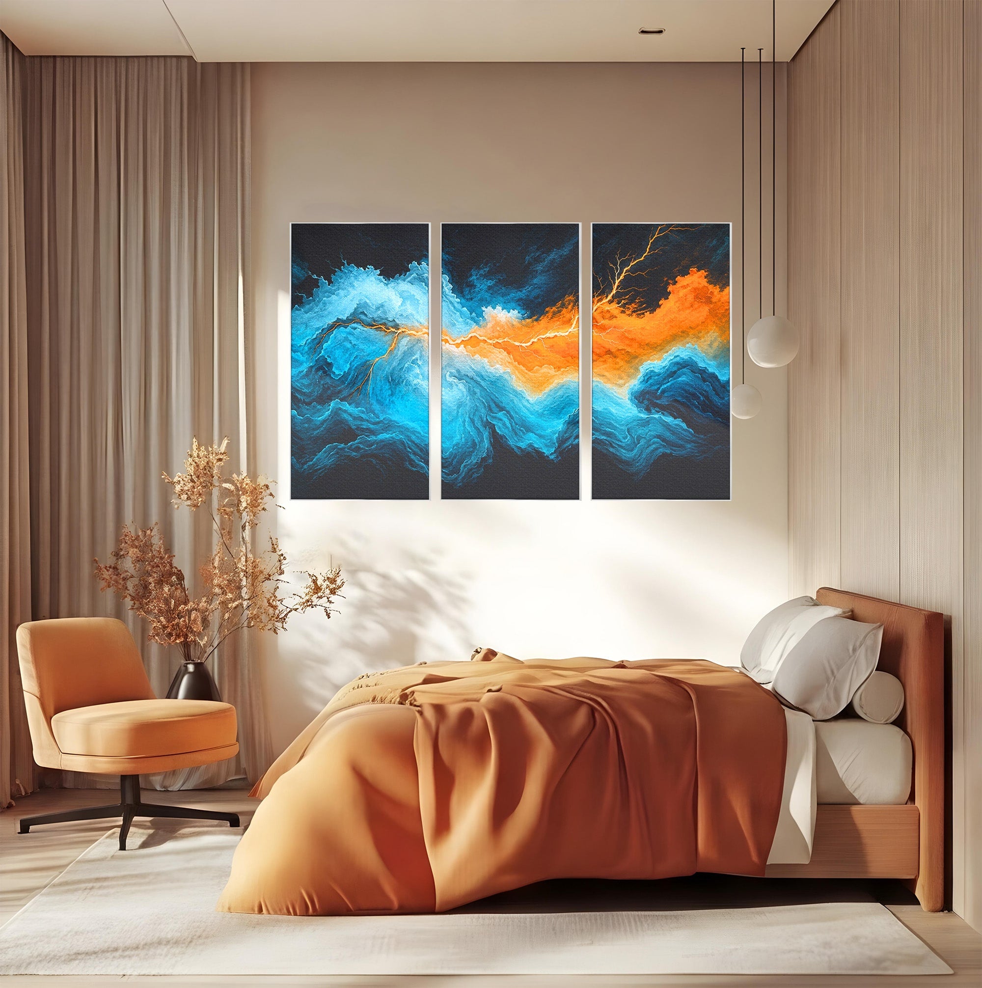 Set 3 Tablouri Canvas Premium LuxCanva® C3-1350, Furtuna Elementelor, Furtuna, Peisaj, Abstract, Living, Dramatic, Culori Vibrante