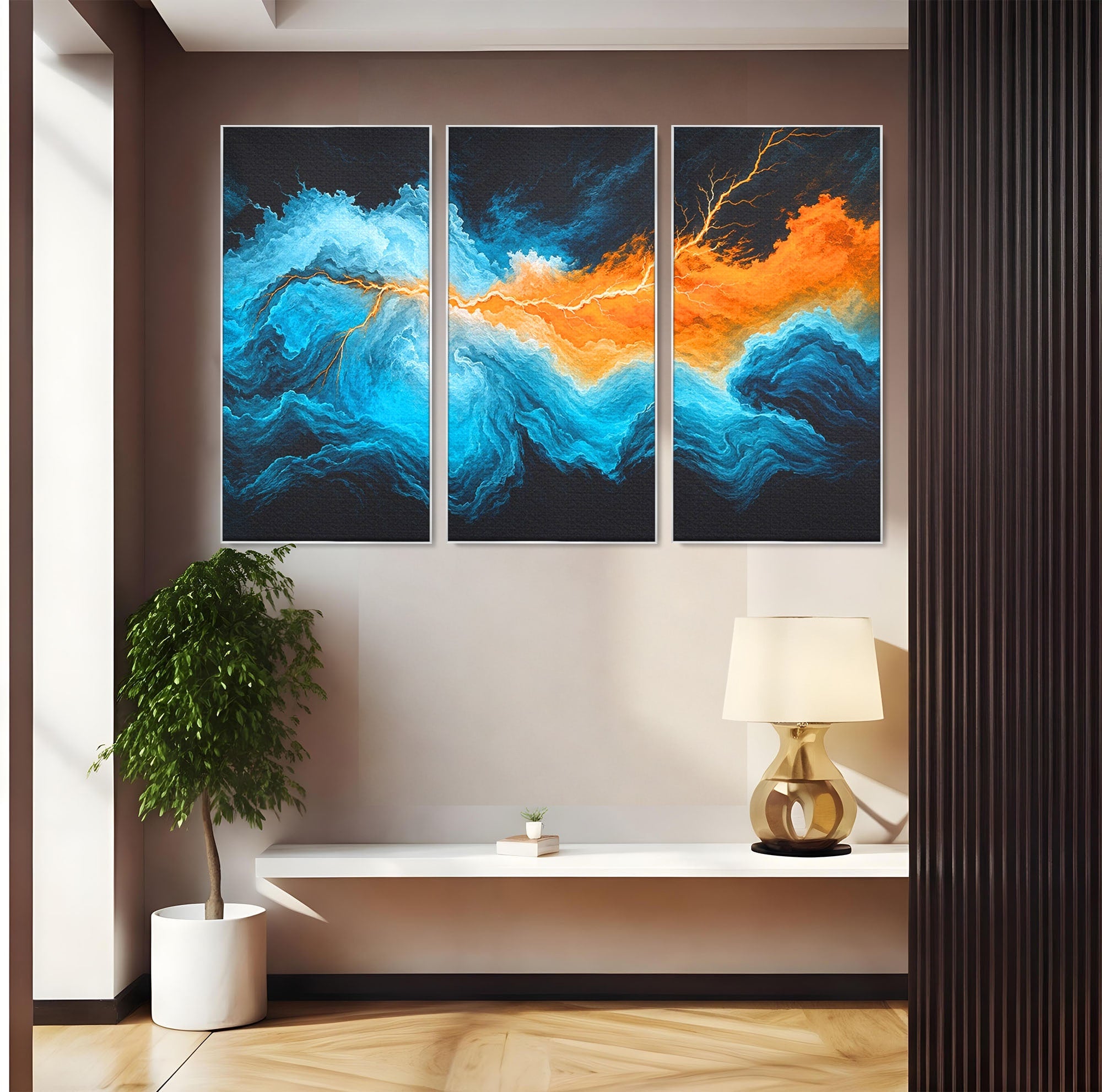 Set 3 Tablouri Canvas Premium LuxCanva® C3-1350, Furtuna Elementelor, Furtuna, Peisaj, Abstract, Living, Dramatic, Culori Vibrante