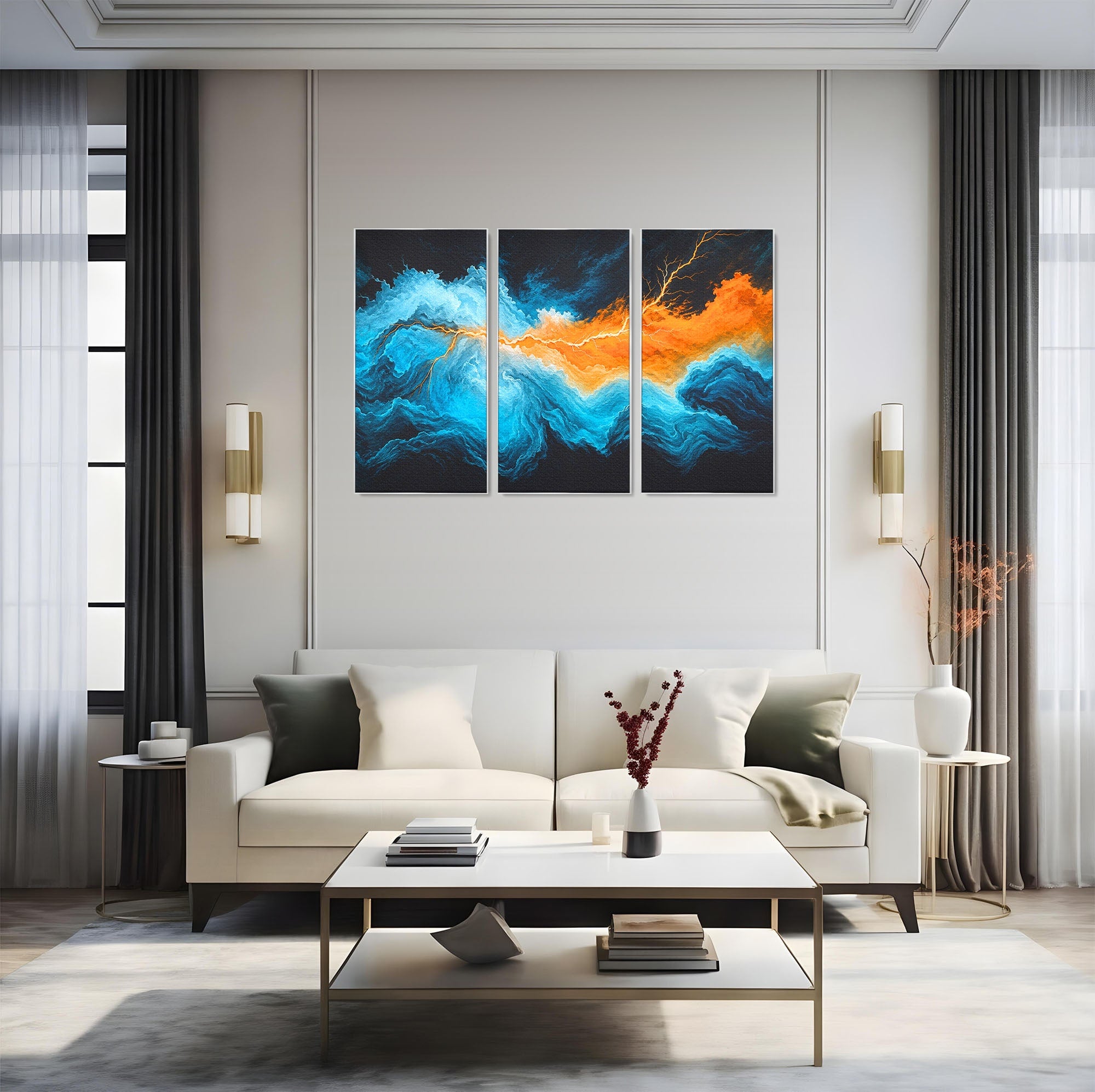 Set 3 Tablouri Canvas Premium LuxCanva® C3-1350, Furtuna Elementelor, Furtuna, Peisaj, Abstract, Living, Dramatic, Culori Vibrante