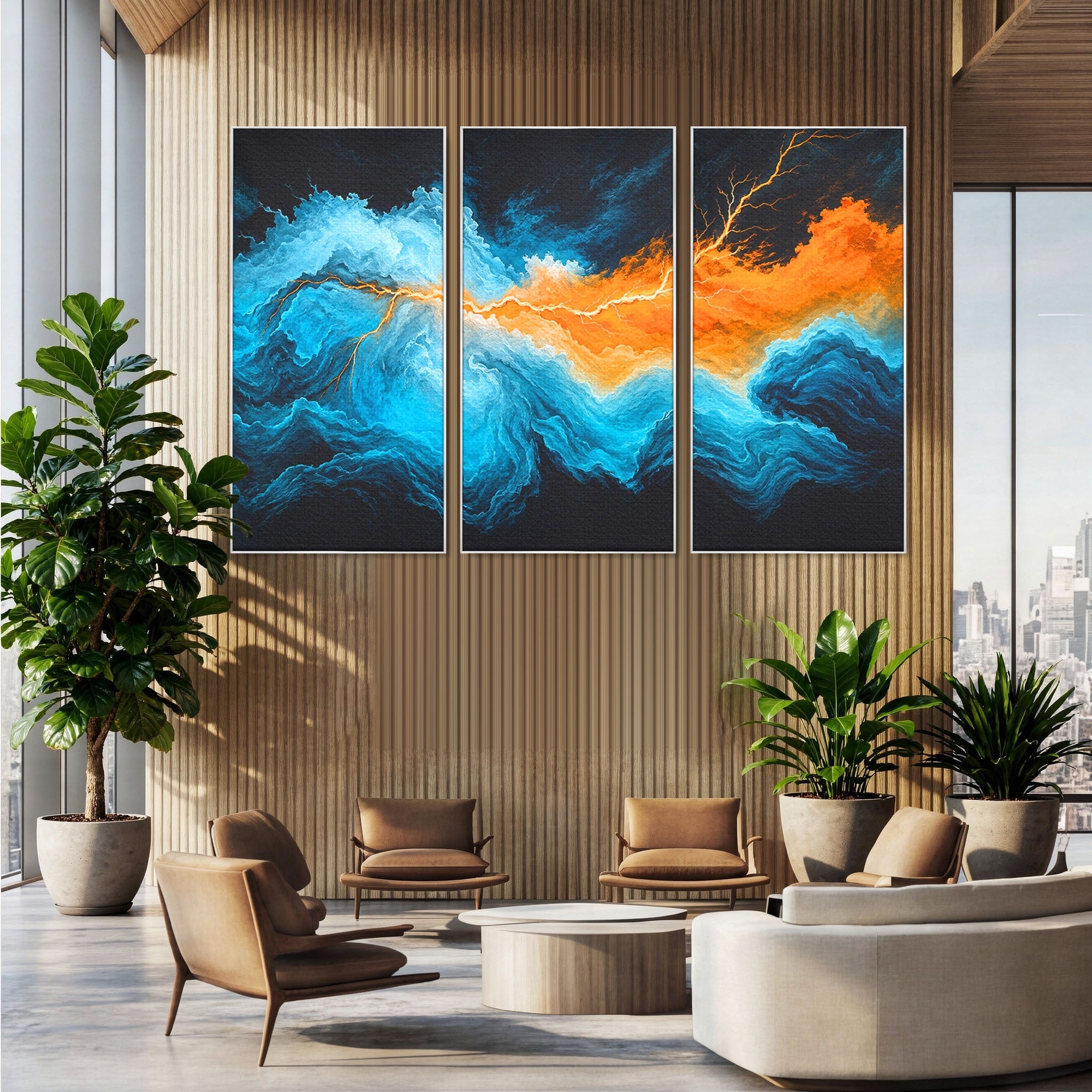 Set 3 Tablouri Canvas Premium LuxCanva® C3-1350, Furtuna Elementelor, Furtuna, Peisaj, Abstract, Living, Dramatic, Culori Vibrante