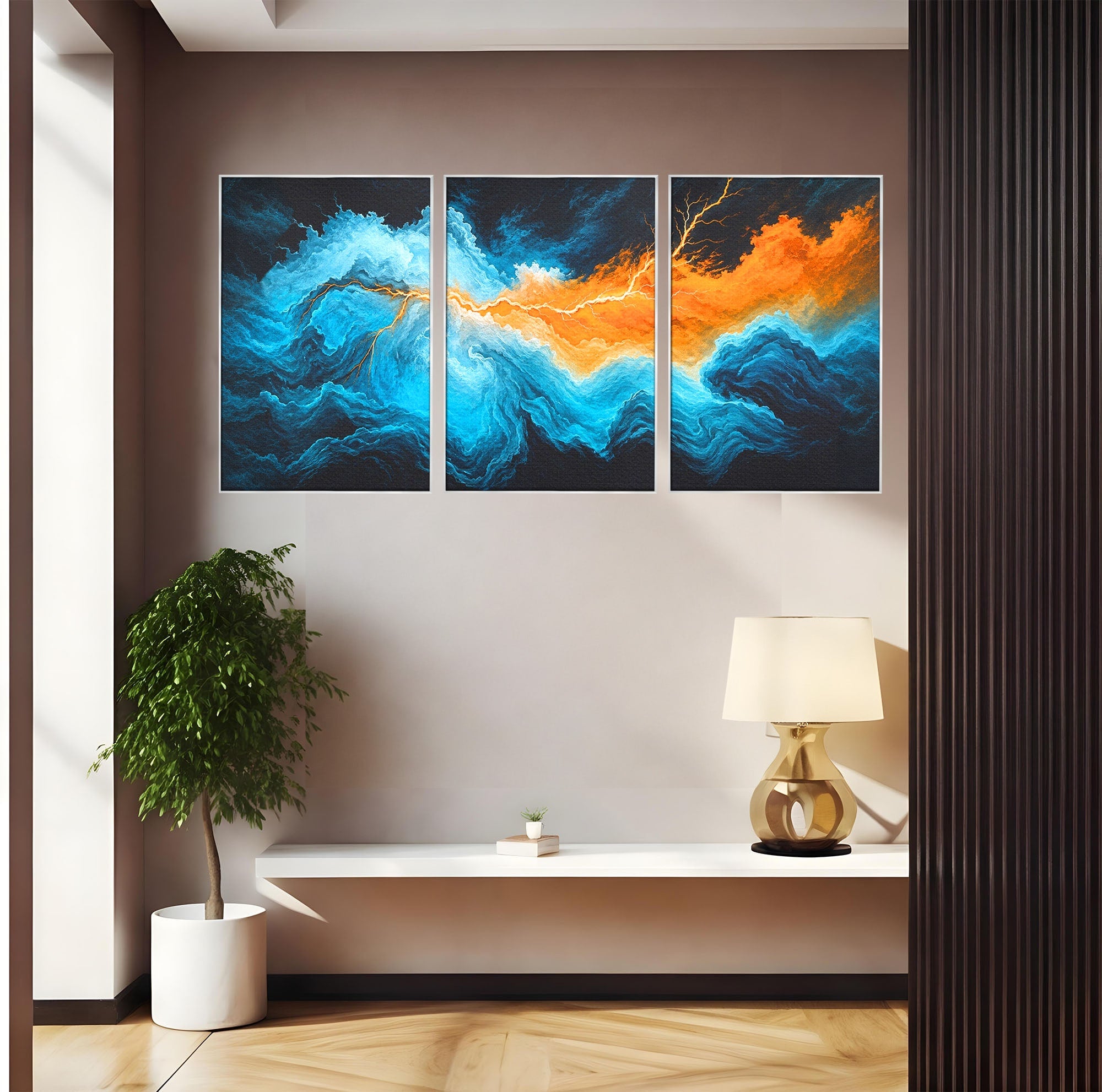 Set 3 Tablouri Canvas Premium LuxCanva® C3-1350, Furtuna Elementelor, Furtuna, Peisaj, Abstract, Living, Dramatic, Culori Vibrante