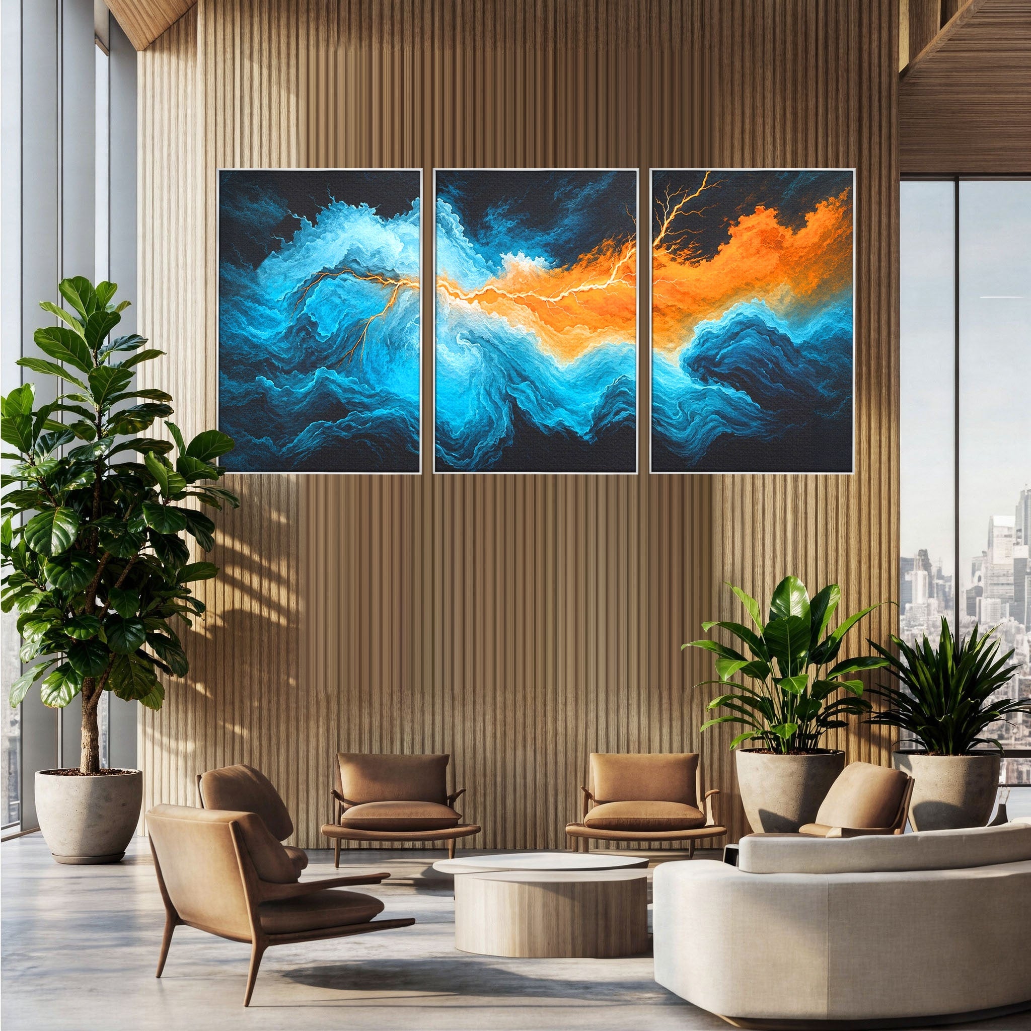Set 3 Tablouri Canvas Premium LuxCanva® C3-1350, Furtuna Elementelor, Furtuna, Peisaj, Abstract, Living, Dramatic, Culori Vibrante