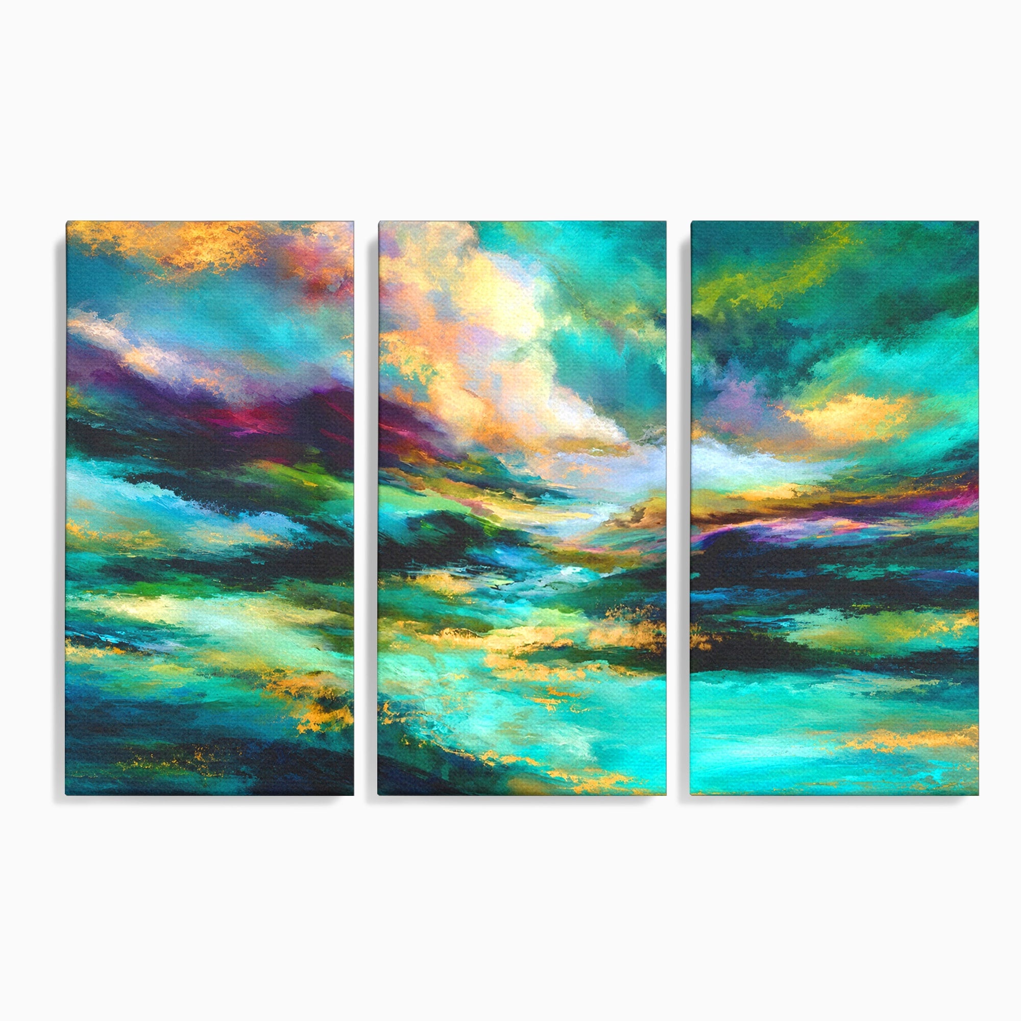 Set 3 Tablouri Canvas Premium LuxCanva® C3-1354, Peisaj Montan Abstract, Peisaj, Abstract, Natura, Montan, Living, Culori Vibrante