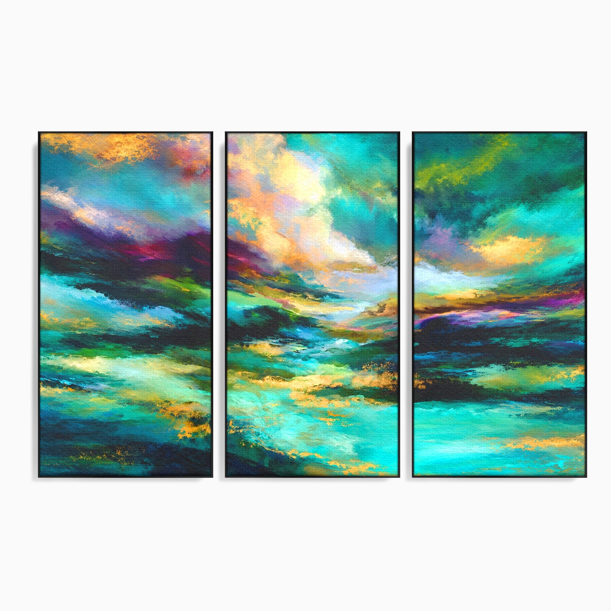 Set 3 Tablouri Canvas Premium LuxCanva® C3-1354, Peisaj Montan Abstract, Peisaj, Abstract, Natura, Montan, Living, Culori Vibrante