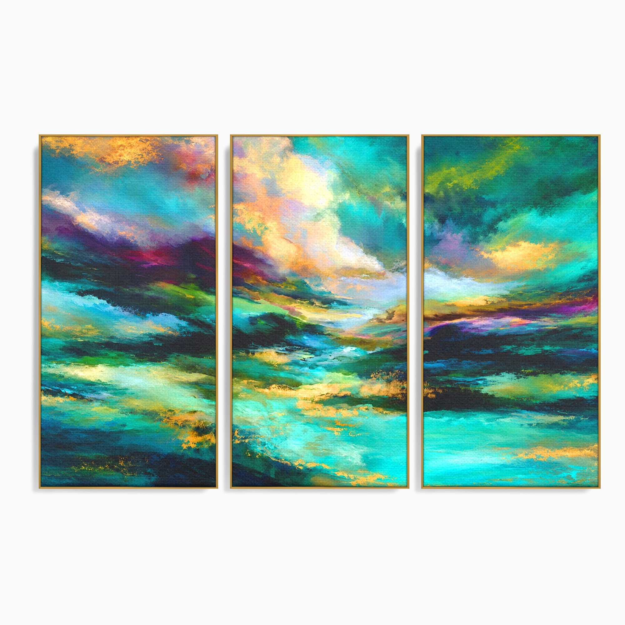Set 3 Tablouri Canvas Premium LuxCanva® C3-1354, Peisaj Montan Abstract, Peisaj, Abstract, Natura, Montan, Living, Culori Vibrante