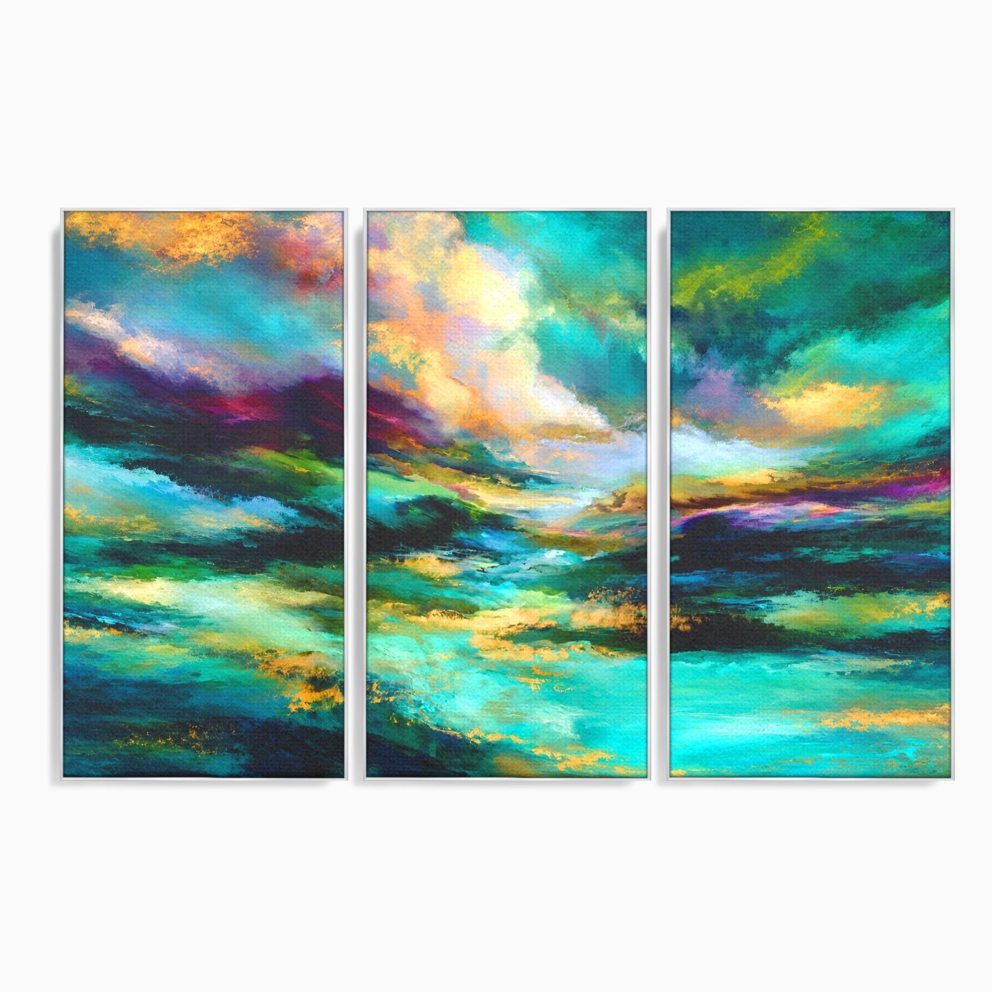 Set 3 Tablouri Canvas Premium LuxCanva® C3-1354, Peisaj Montan Abstract, Peisaj, Abstract, Natura, Montan, Living, Culori Vibrante