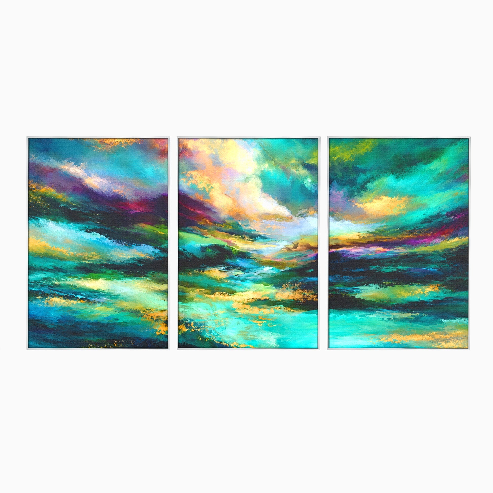 Set 3 Tablouri Canvas Premium LuxCanva® C3-1354, Peisaj Montan Abstract, Peisaj, Abstract, Natura, Montan, Living, Culori Vibrante