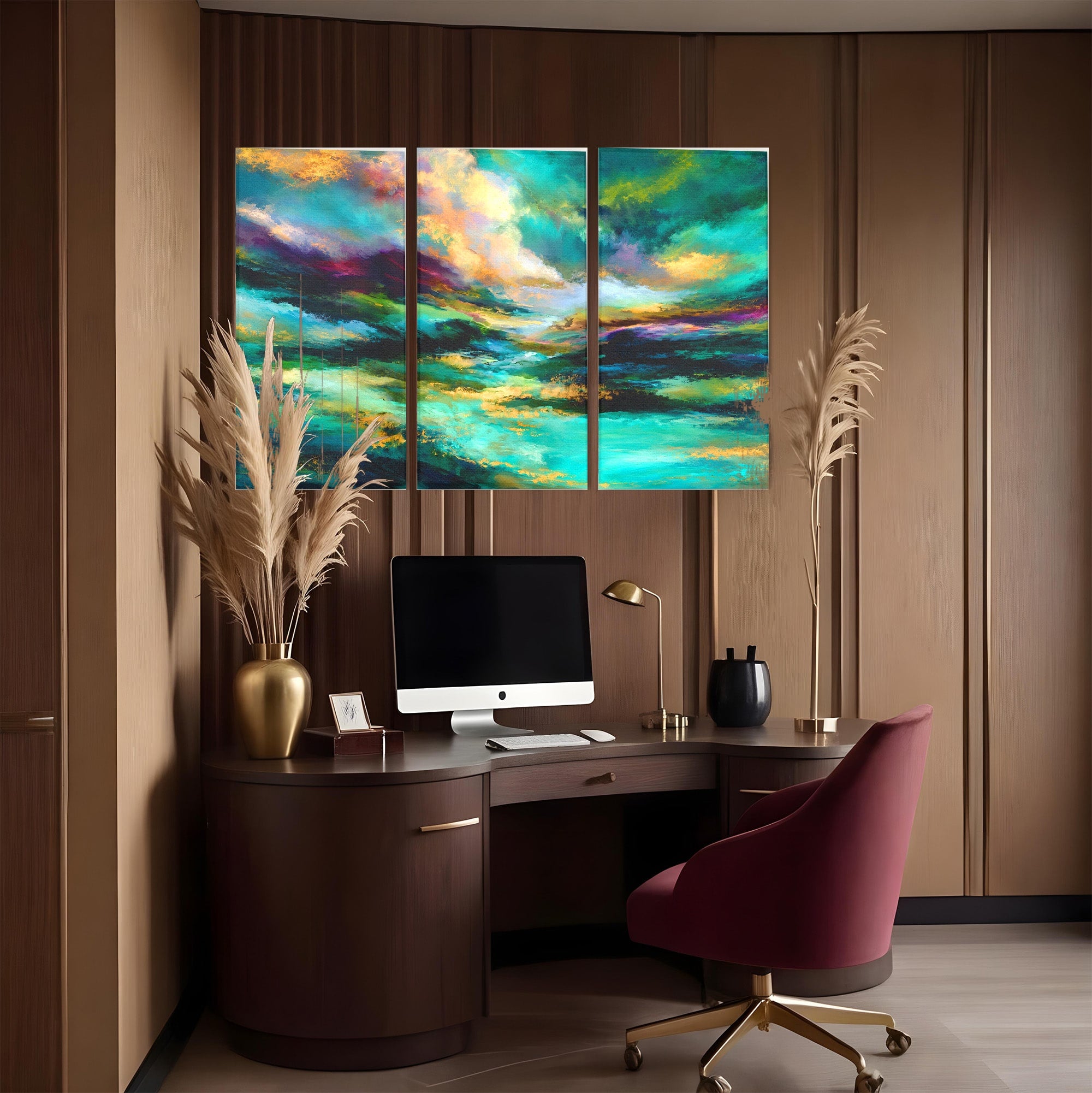 Set 3 Tablouri Canvas Premium LuxCanva® C3-1354, Peisaj Montan Abstract, Peisaj, Abstract, Natura, Montan, Living, Culori Vibrante