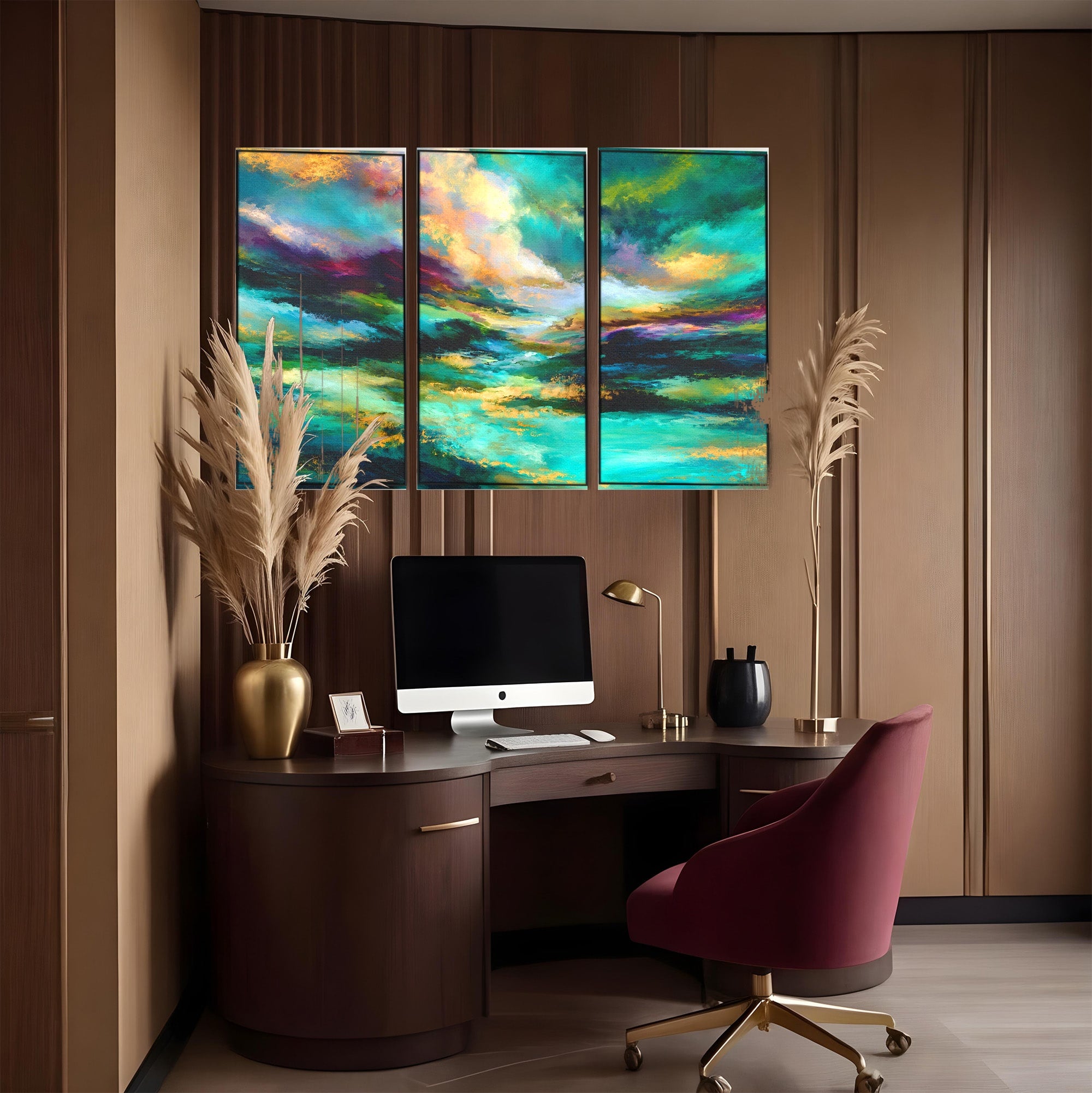 Set 3 Tablouri Canvas Premium LuxCanva® C3-1354, Peisaj Montan Abstract, Peisaj, Abstract, Natura, Montan, Living, Culori Vibrante