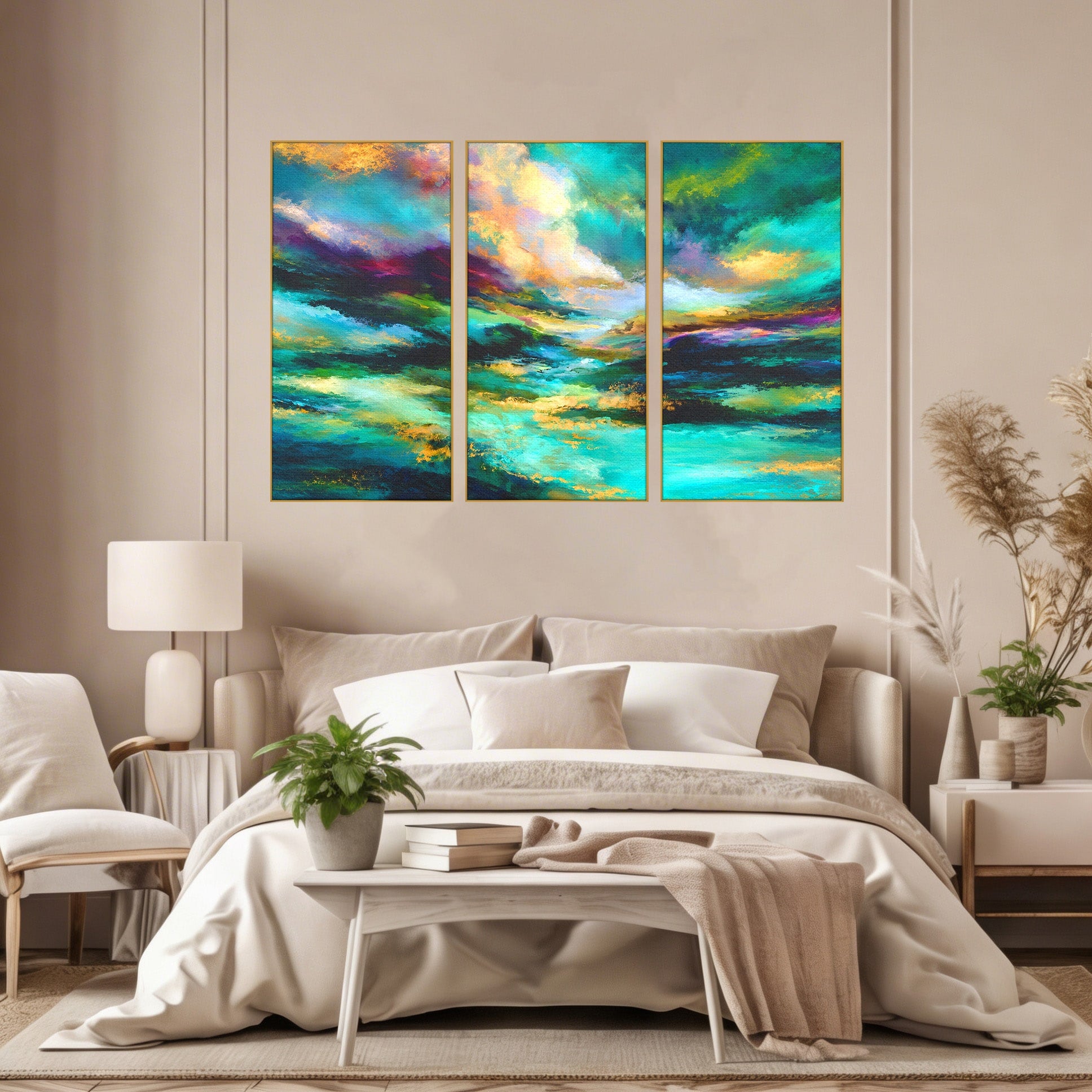 Set 3 Tablouri Canvas Premium LuxCanva® C3-1354, Peisaj Montan Abstract, Peisaj, Abstract, Natura, Montan, Living, Culori Vibrante