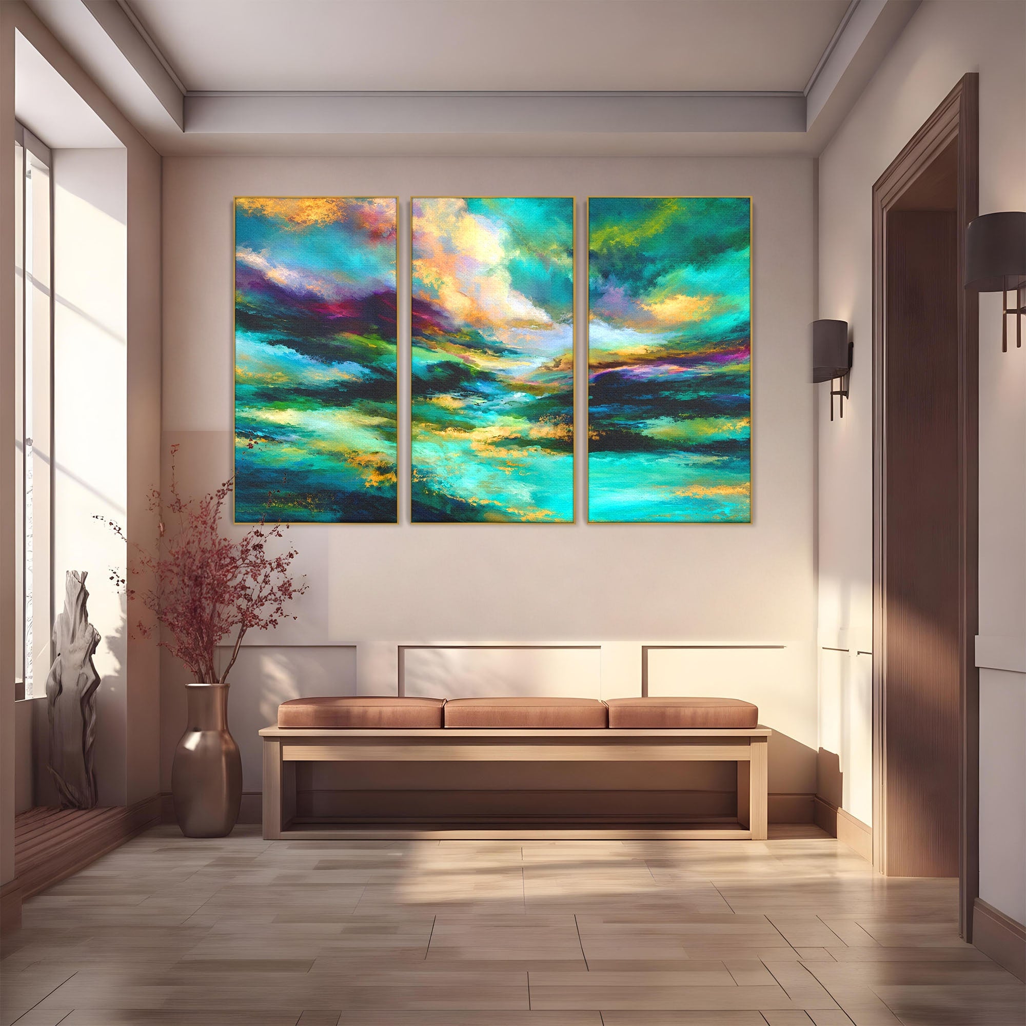 Set 3 Tablouri Canvas Premium LuxCanva® C3-1354, Peisaj Montan Abstract, Peisaj, Abstract, Natura, Montan, Living, Culori Vibrante