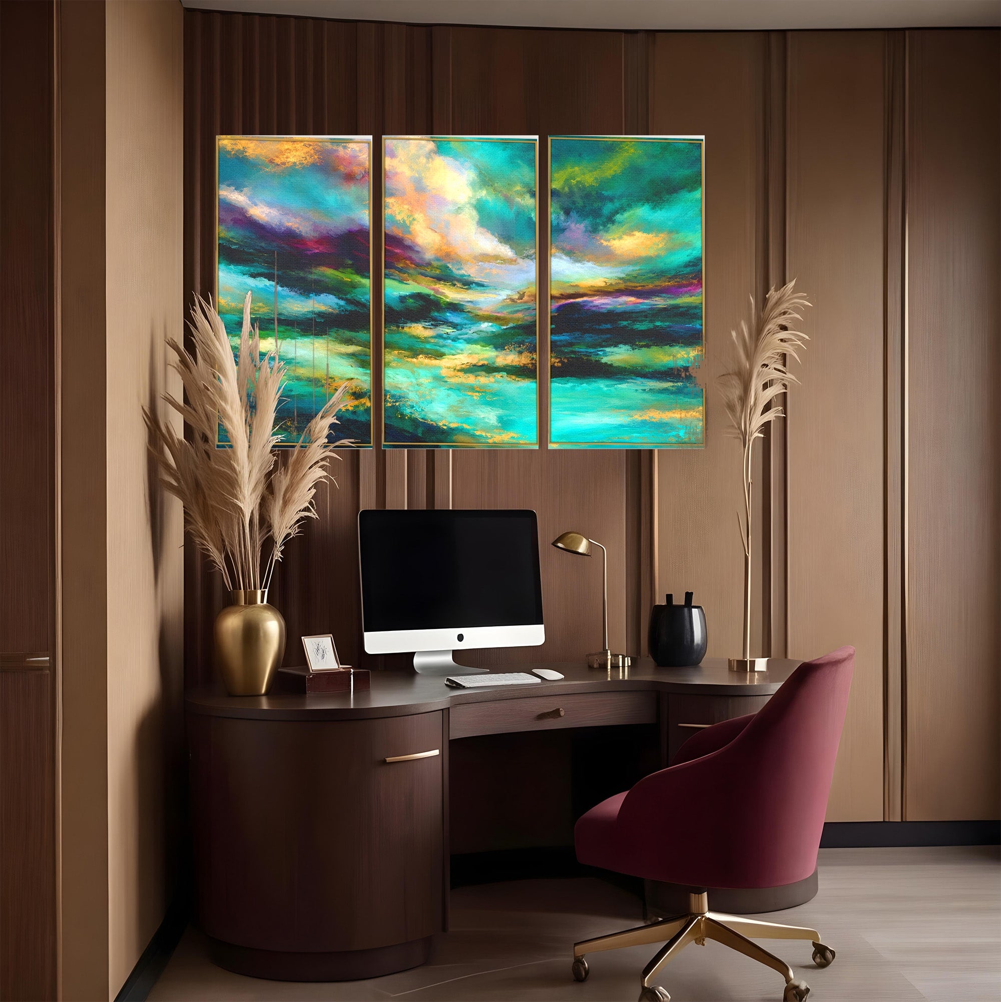 Set 3 Tablouri Canvas Premium LuxCanva® C3-1354, Peisaj Montan Abstract, Peisaj, Abstract, Natura, Montan, Living, Culori Vibrante