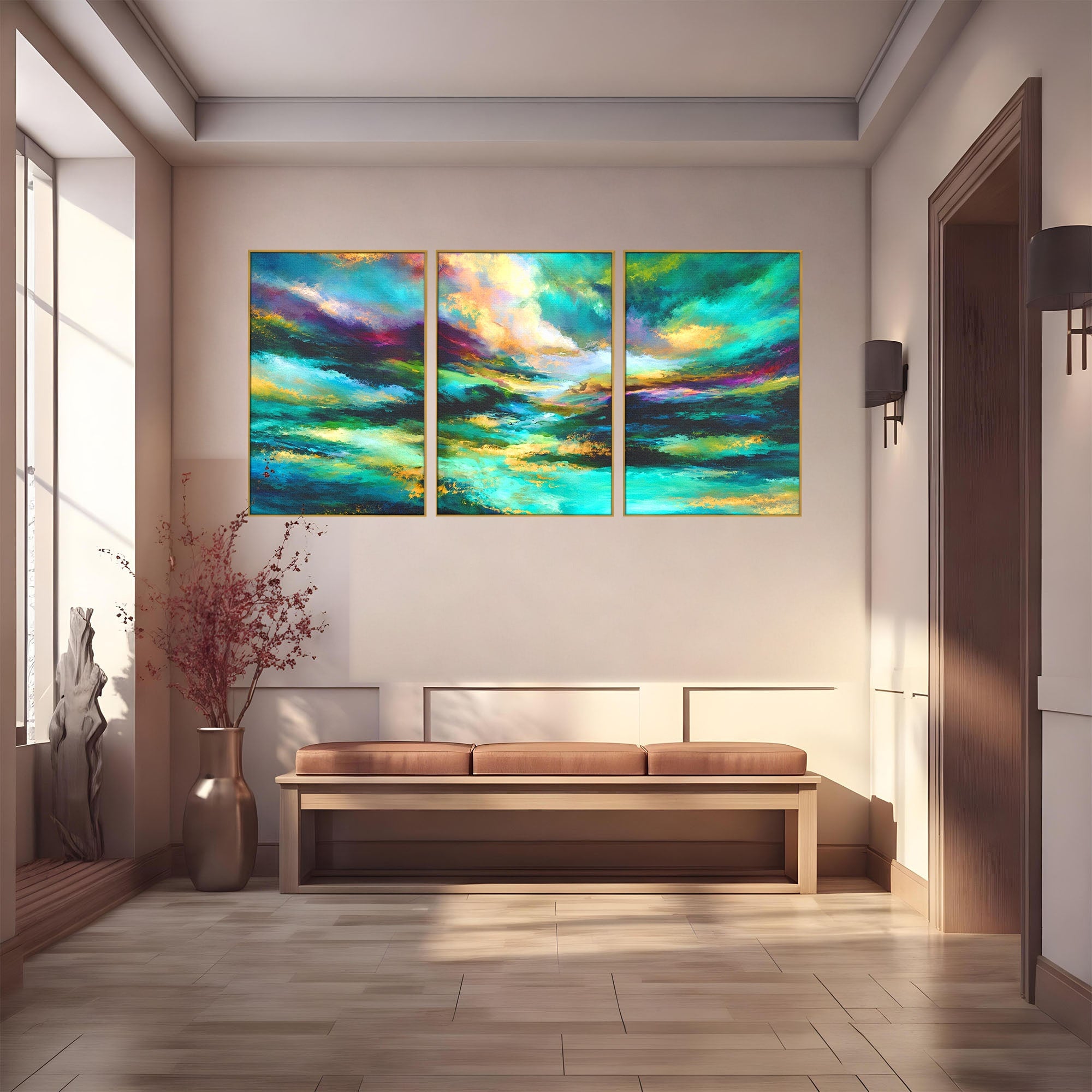 Set 3 Tablouri Canvas Premium LuxCanva® C3-1354, Peisaj Montan Abstract, Peisaj, Abstract, Natura, Montan, Living, Culori Vibrante