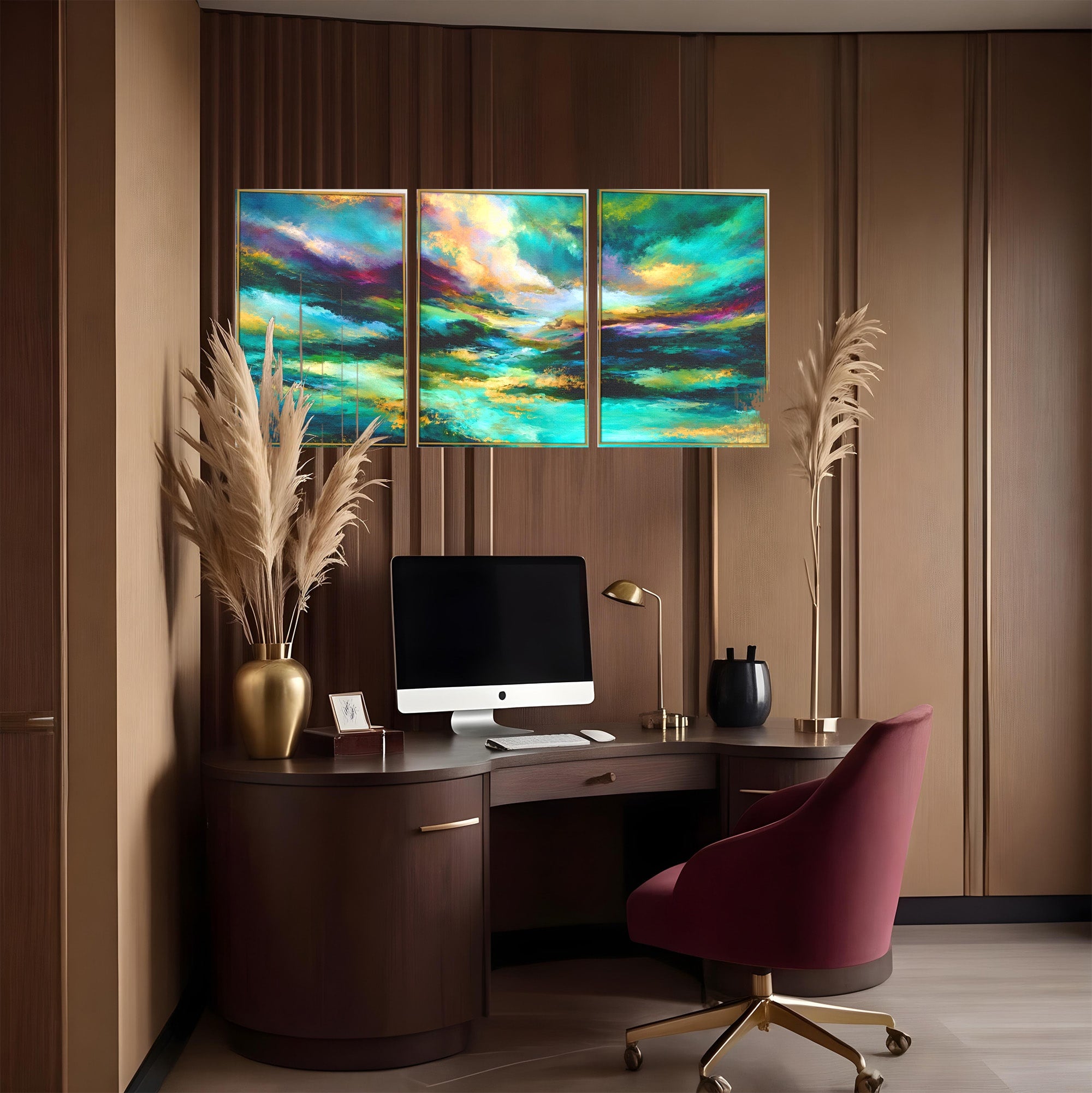 Set 3 Tablouri Canvas Premium LuxCanva® C3-1354, Peisaj Montan Abstract, Peisaj, Abstract, Natura, Montan, Living, Culori Vibrante