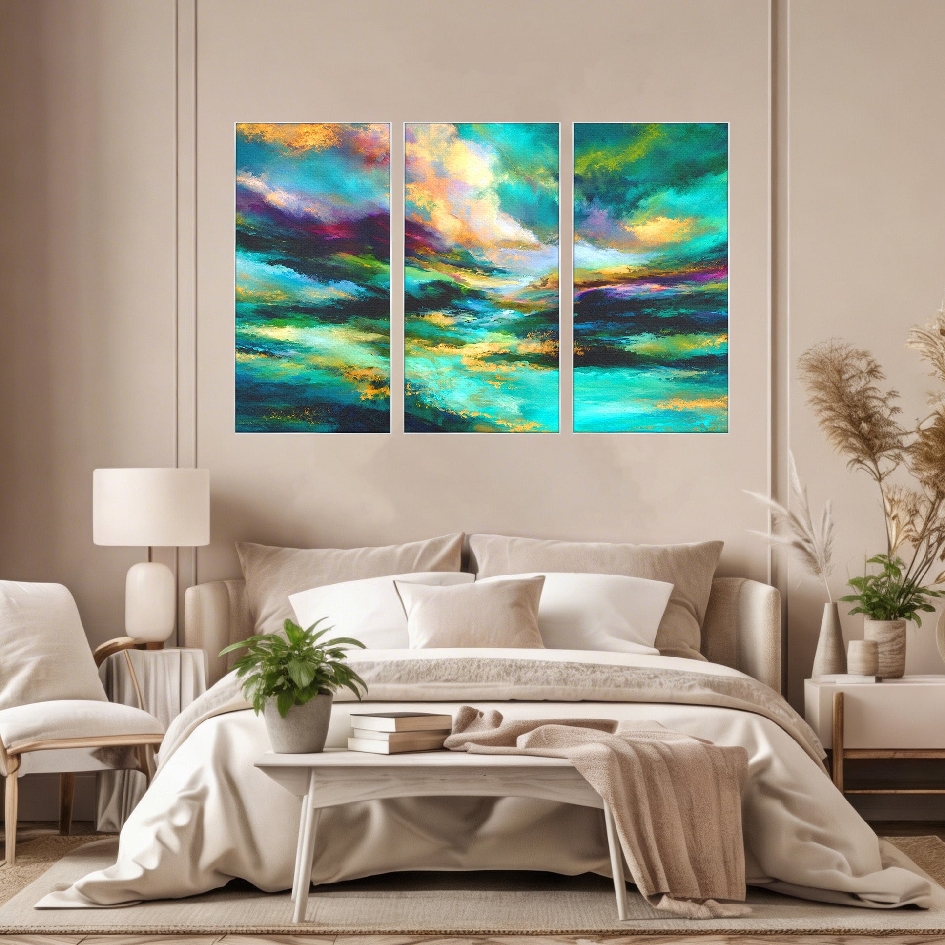 Set 3 Tablouri Canvas Premium LuxCanva® C3-1354, Peisaj Montan Abstract, Peisaj, Abstract, Natura, Montan, Living, Culori Vibrante
