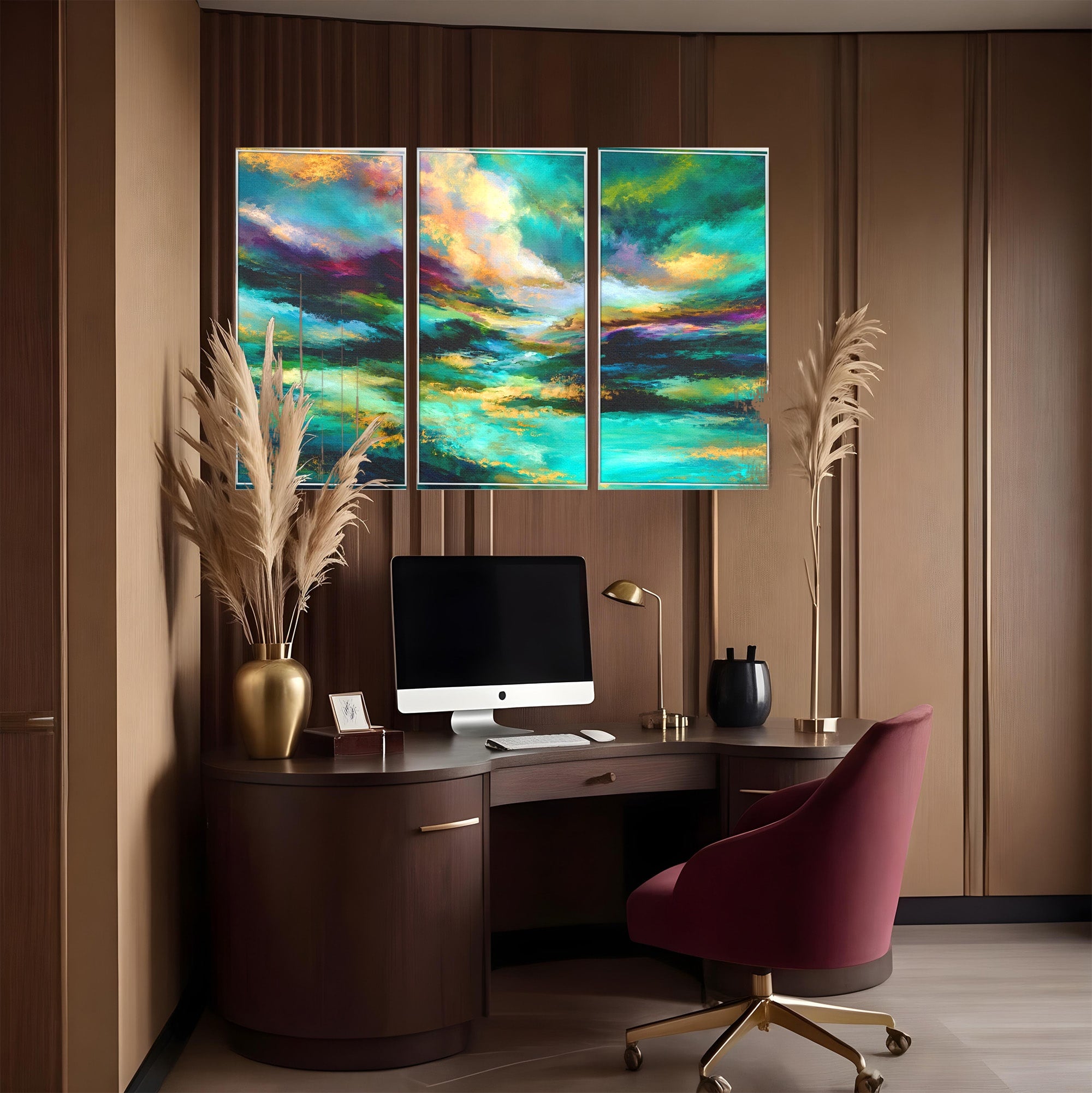 Set 3 Tablouri Canvas Premium LuxCanva® C3-1354, Peisaj Montan Abstract, Peisaj, Abstract, Natura, Montan, Living, Culori Vibrante