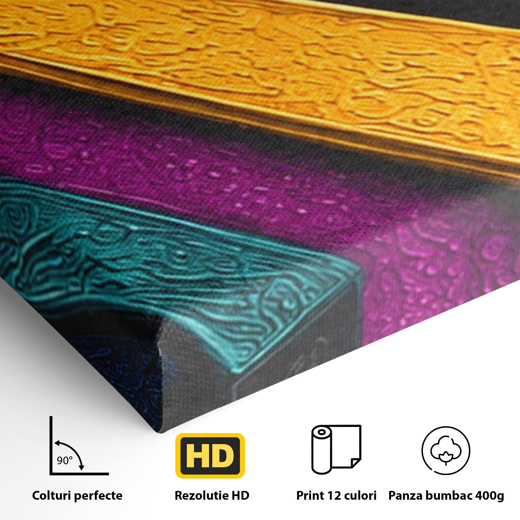Set 3 Tablouri Canvas Premium LuxCanva® C3-1361, Pian Abstract, Pian, Abstract, Arta, Colorat, Living, Culori Vibrante