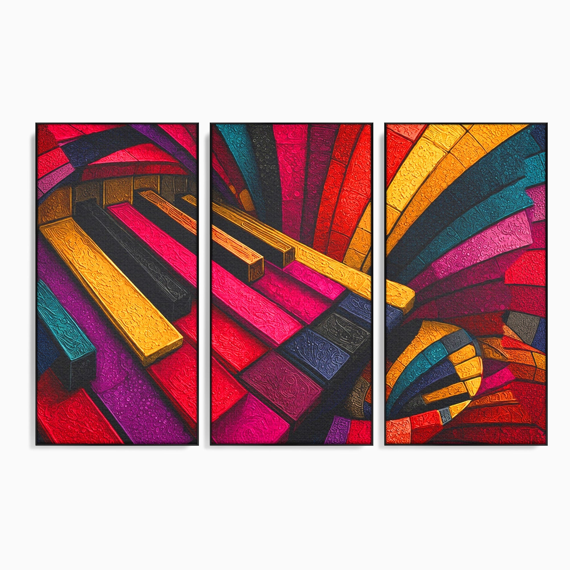 Set 3 Tablouri Canvas Premium LuxCanva® C3-1361, Pian Abstract, Pian, Abstract, Arta, Colorat, Living, Culori Vibrante