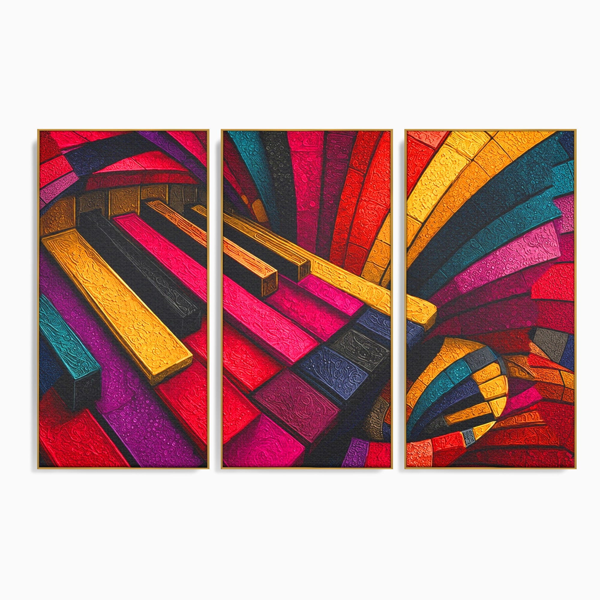 Set 3 Tablouri Canvas Premium LuxCanva® C3-1361, Pian Abstract, Pian, Abstract, Arta, Colorat, Living, Culori Vibrante