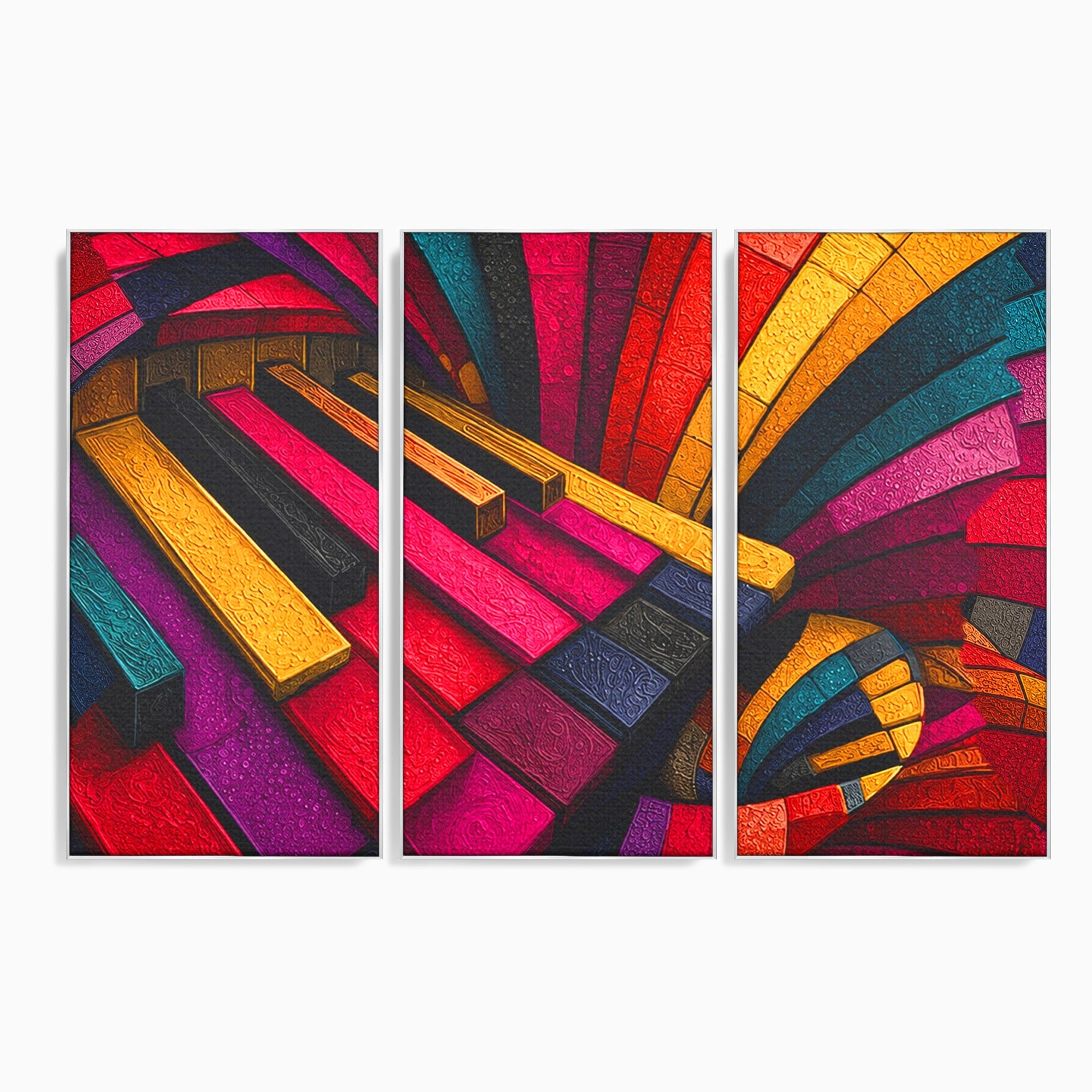 Set 3 Tablouri Canvas Premium LuxCanva® C3-1361, Pian Abstract, Pian, Abstract, Arta, Colorat, Living, Culori Vibrante