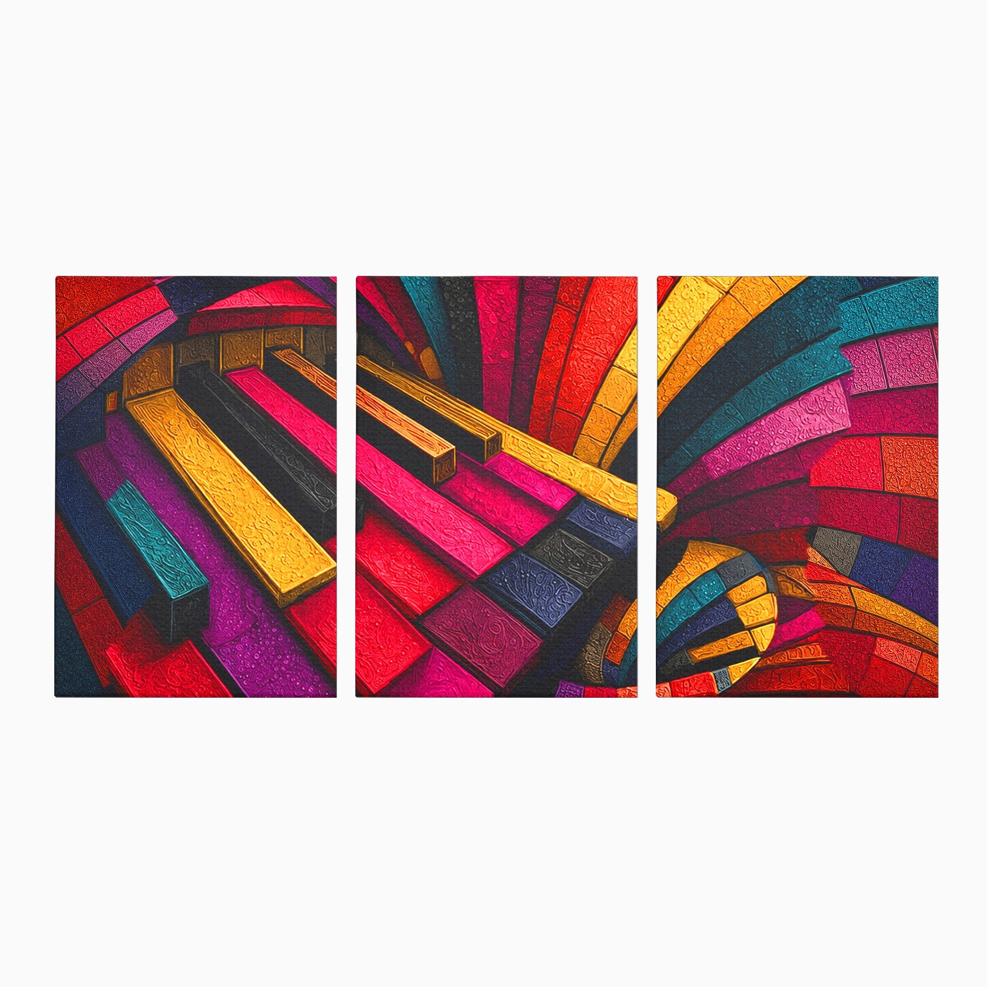 Set 3 Tablouri Canvas Premium LuxCanva® C3-1361, Pian Abstract, Pian, Abstract, Arta, Colorat, Living, Culori Vibrante