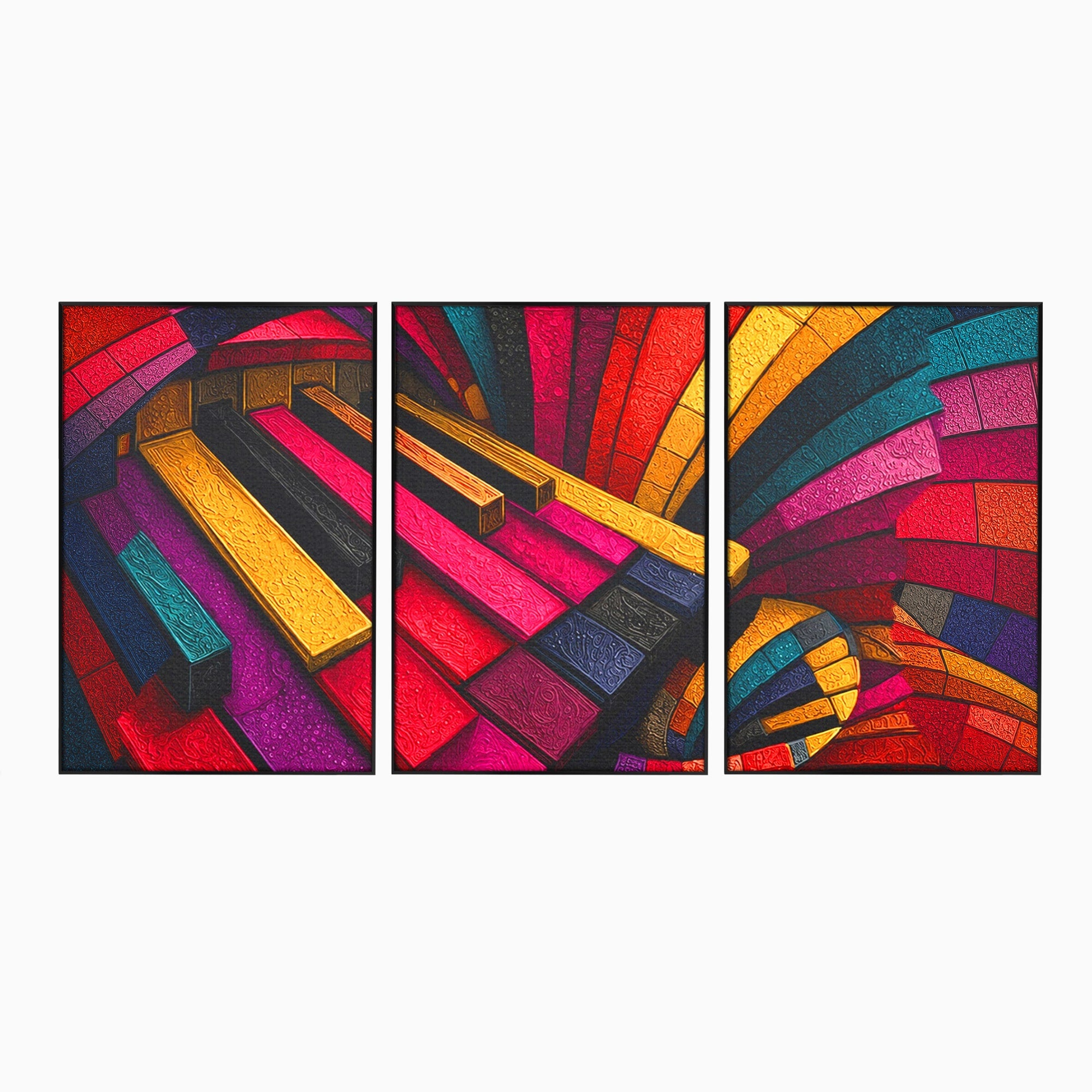 Set 3 Tablouri Canvas Premium LuxCanva® C3-1361, Pian Abstract, Pian, Abstract, Arta, Colorat, Living, Culori Vibrante