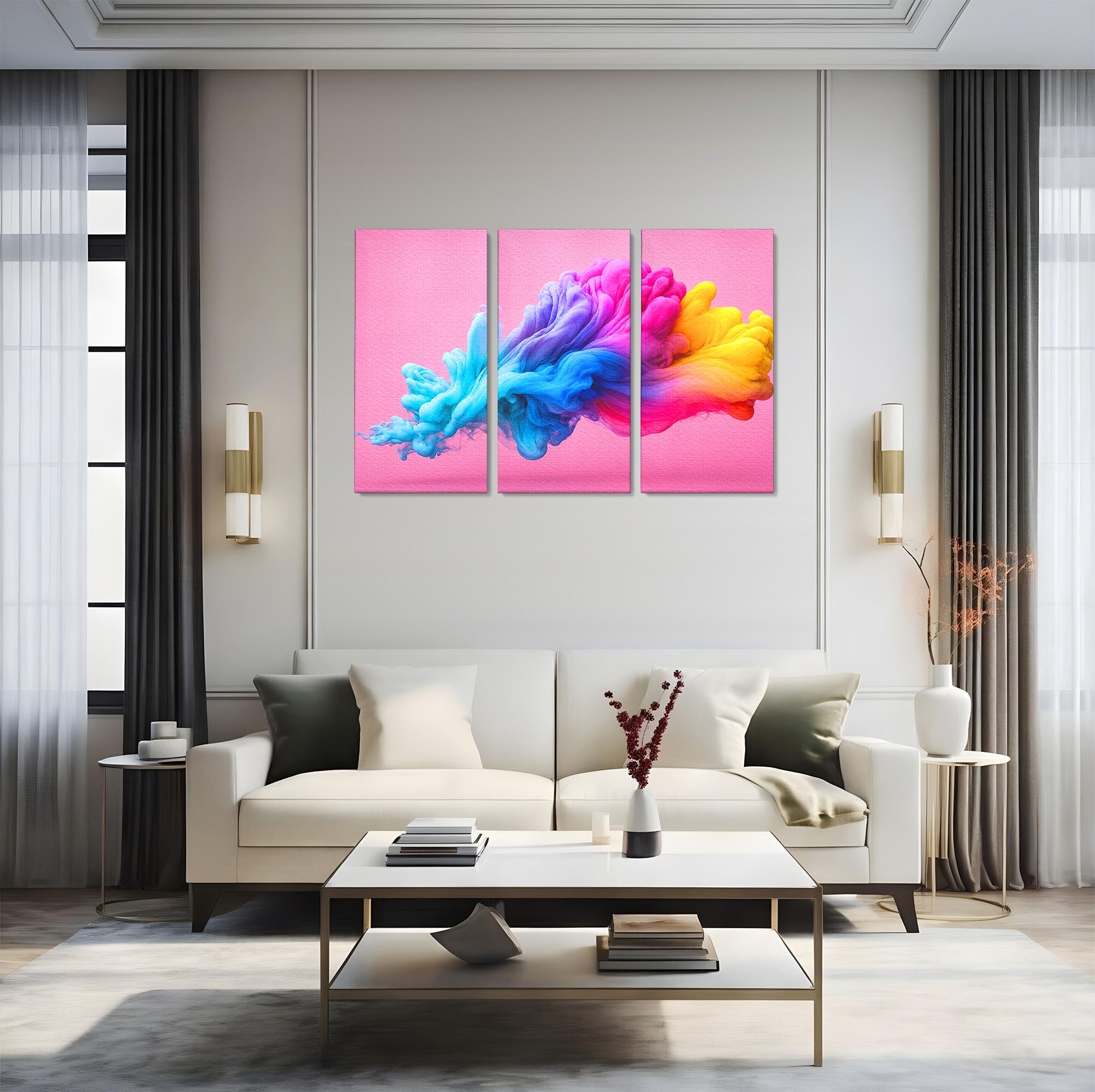 Set 3 Tablouri Canvas Premium LuxCanva® C3-1364, Explozie De Culoare, Abstract, Arta Moderna, Creativitate, Living, Birou, Culori Vibrante