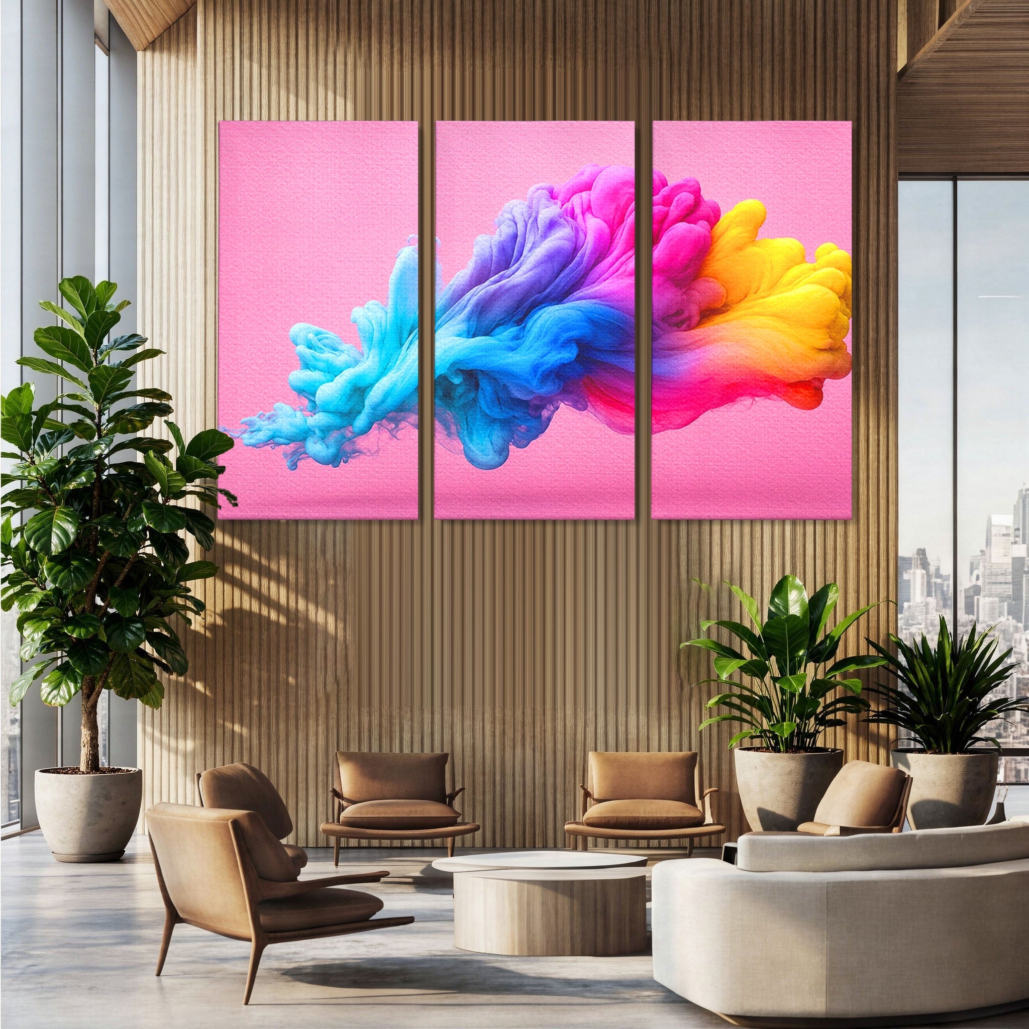 Set 3 Tablouri Canvas Premium LuxCanva® C3-1364, Explozie De Culoare, Abstract, Arta Moderna, Creativitate, Living, Birou, Culori Vibrante