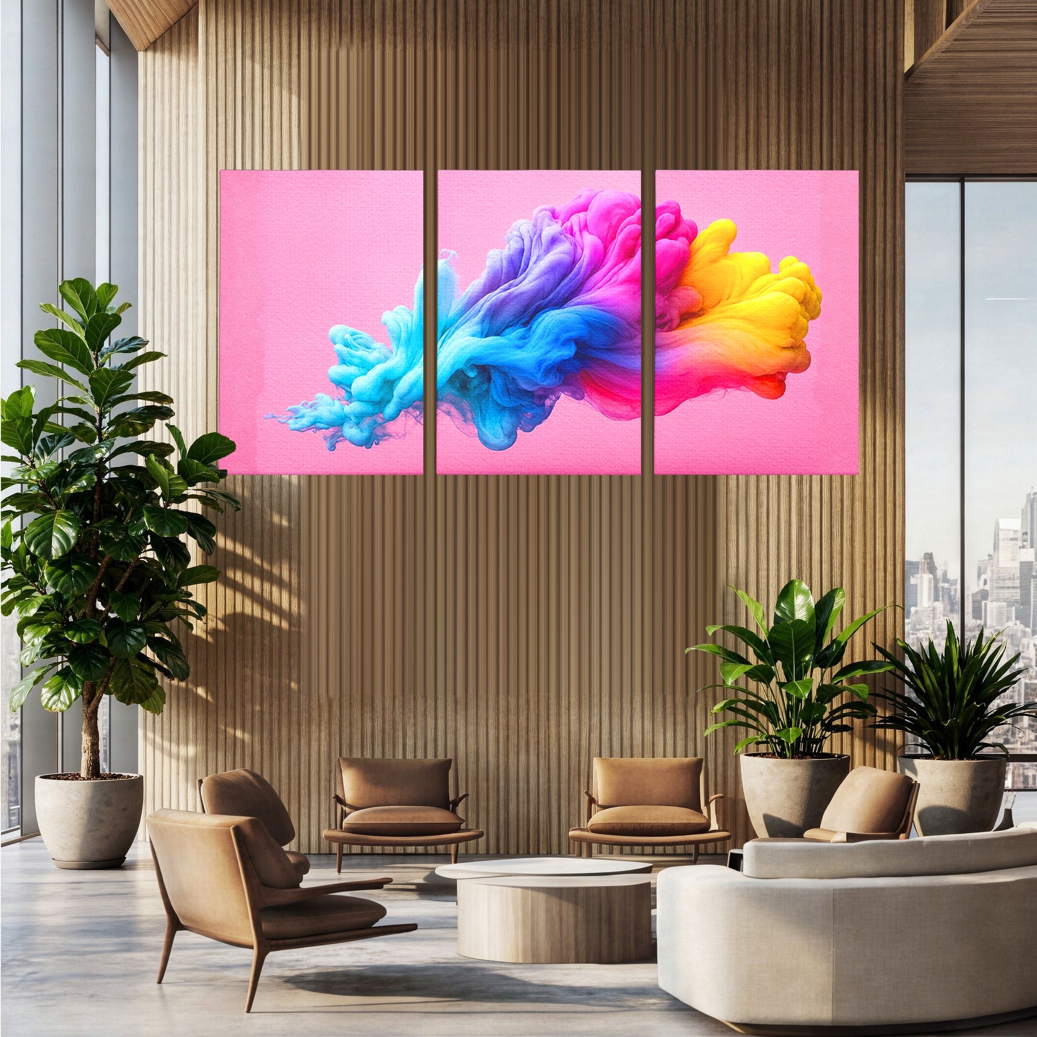 Set 3 Tablouri Canvas Premium LuxCanva® C3-1364, Explozie De Culoare, Abstract, Arta Moderna, Creativitate, Living, Birou, Culori Vibrante