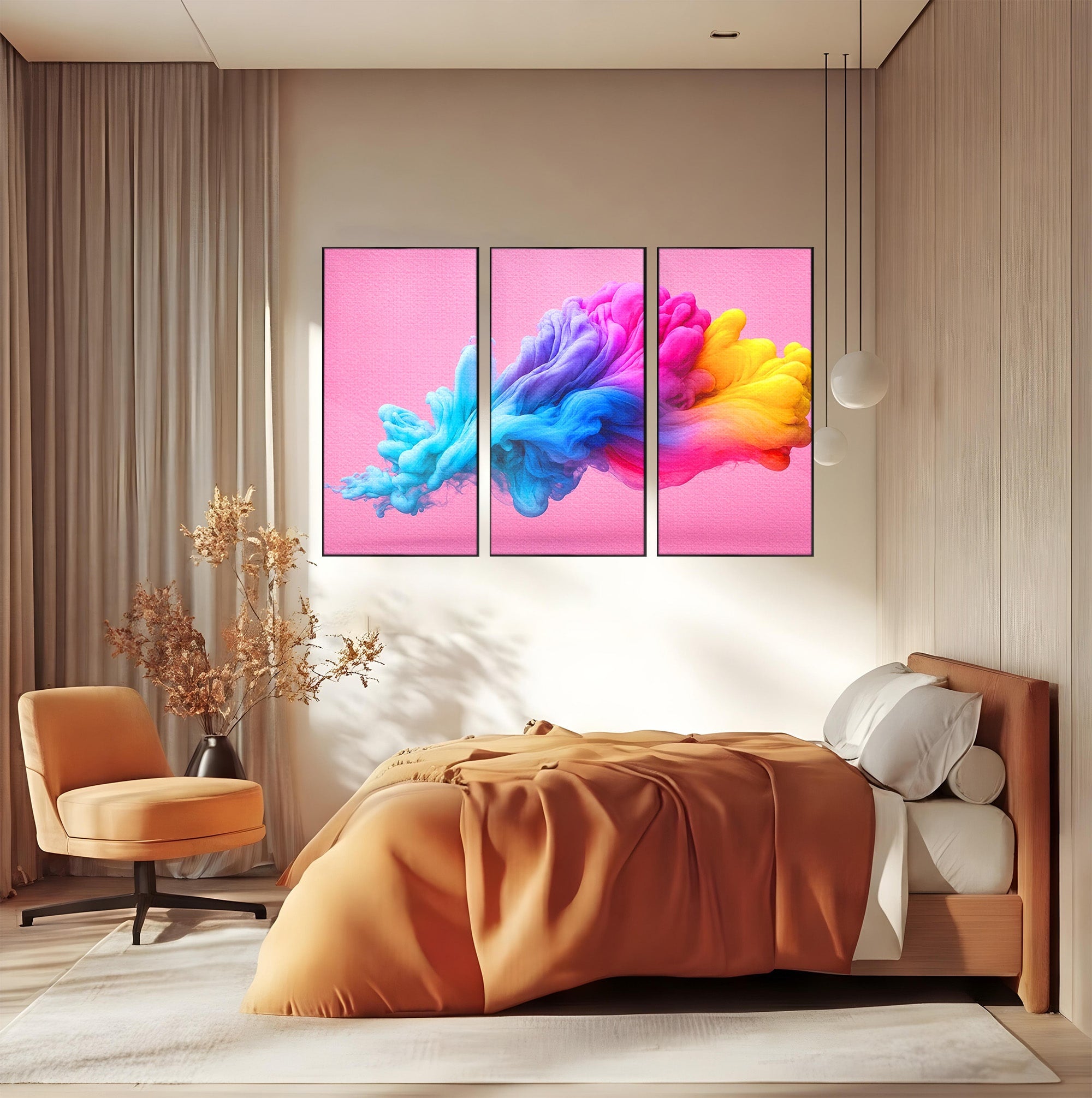 Set 3 Tablouri Canvas Premium LuxCanva® C3-1364, Explozie De Culoare, Abstract, Arta Moderna, Creativitate, Living, Birou, Culori Vibrante