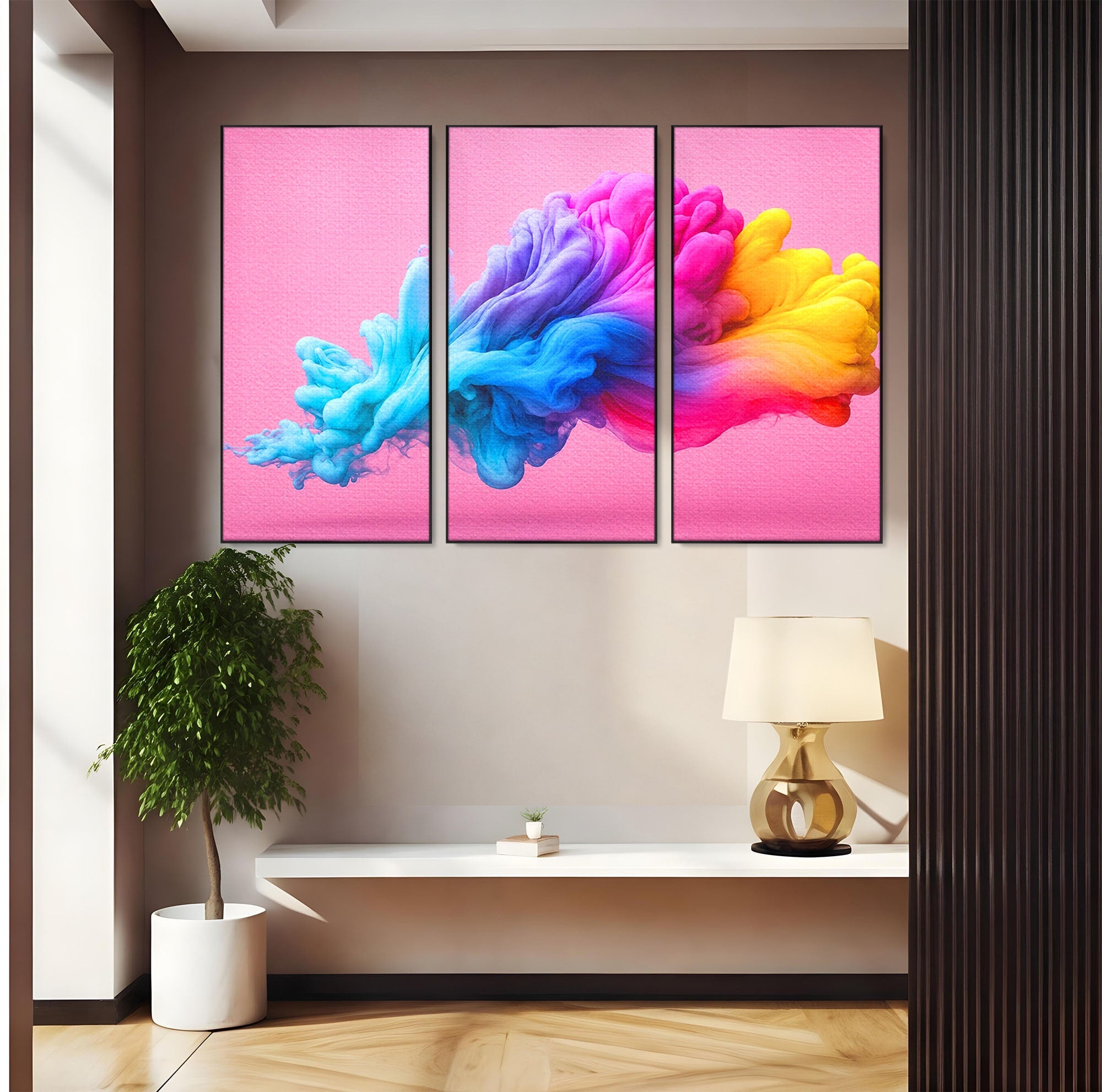 Set 3 Tablouri Canvas Premium LuxCanva® C3-1364, Explozie De Culoare, Abstract, Arta Moderna, Creativitate, Living, Birou, Culori Vibrante