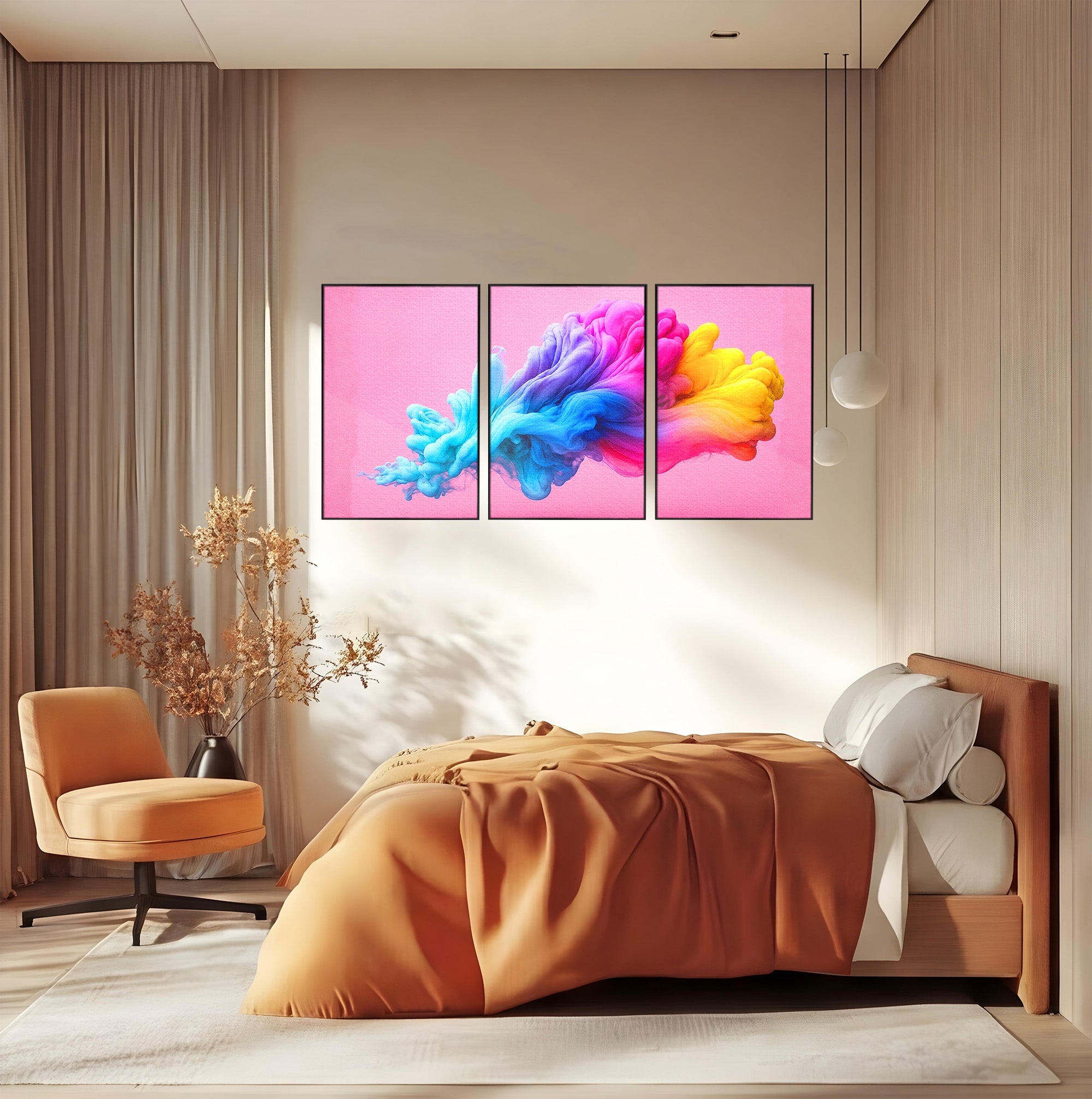 Set 3 Tablouri Canvas Premium LuxCanva® C3-1364, Explozie De Culoare, Abstract, Arta Moderna, Creativitate, Living, Birou, Culori Vibrante