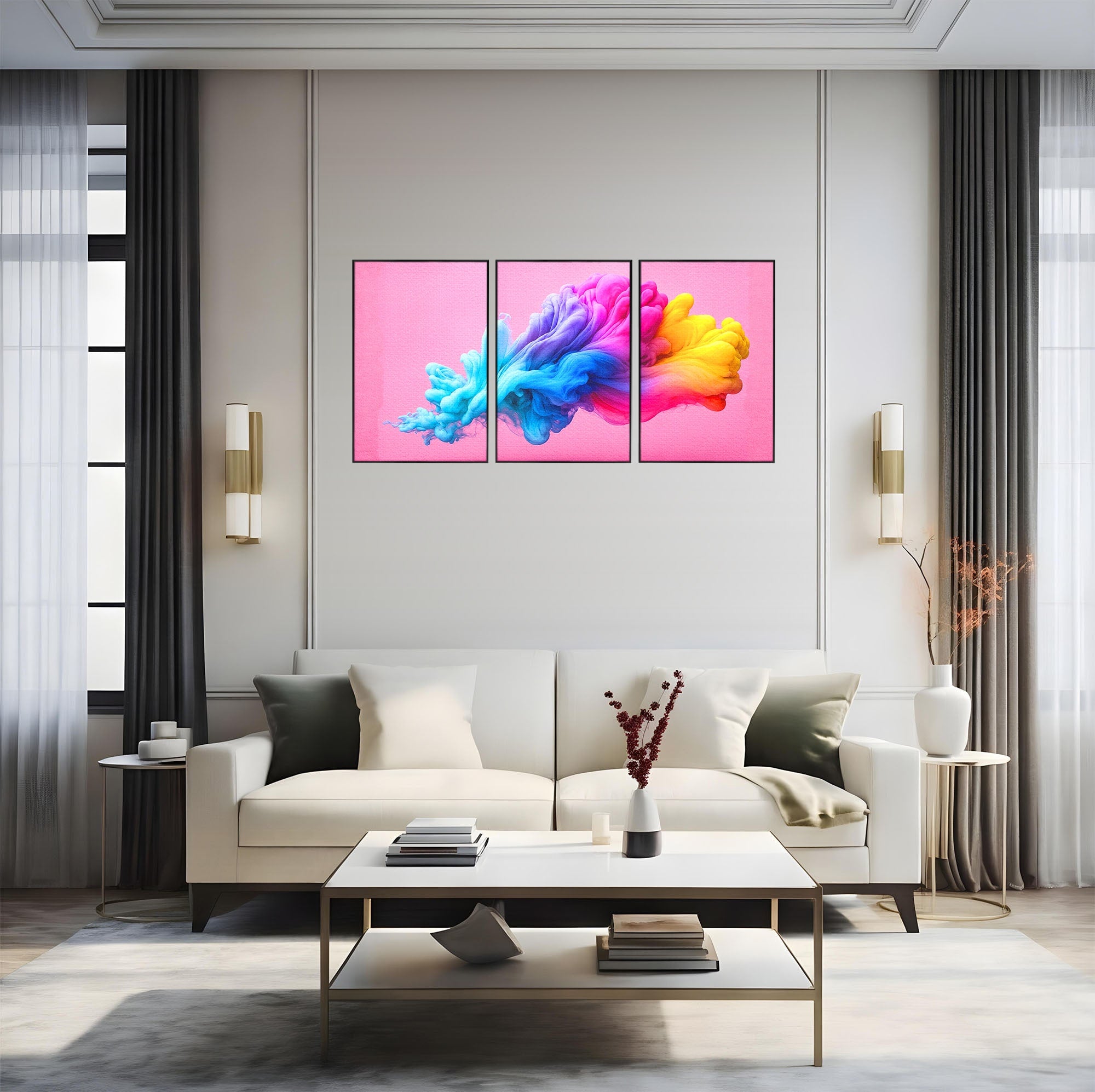 Set 3 Tablouri Canvas Premium LuxCanva® C3-1364, Explozie De Culoare, Abstract, Arta Moderna, Creativitate, Living, Birou, Culori Vibrante