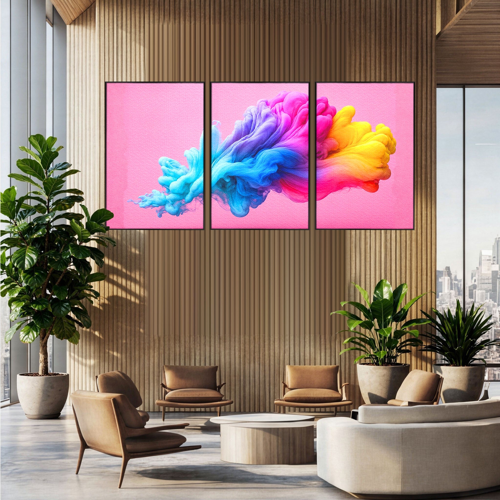 Set 3 Tablouri Canvas Premium LuxCanva® C3-1364, Explozie De Culoare, Abstract, Arta Moderna, Creativitate, Living, Birou, Culori Vibrante
