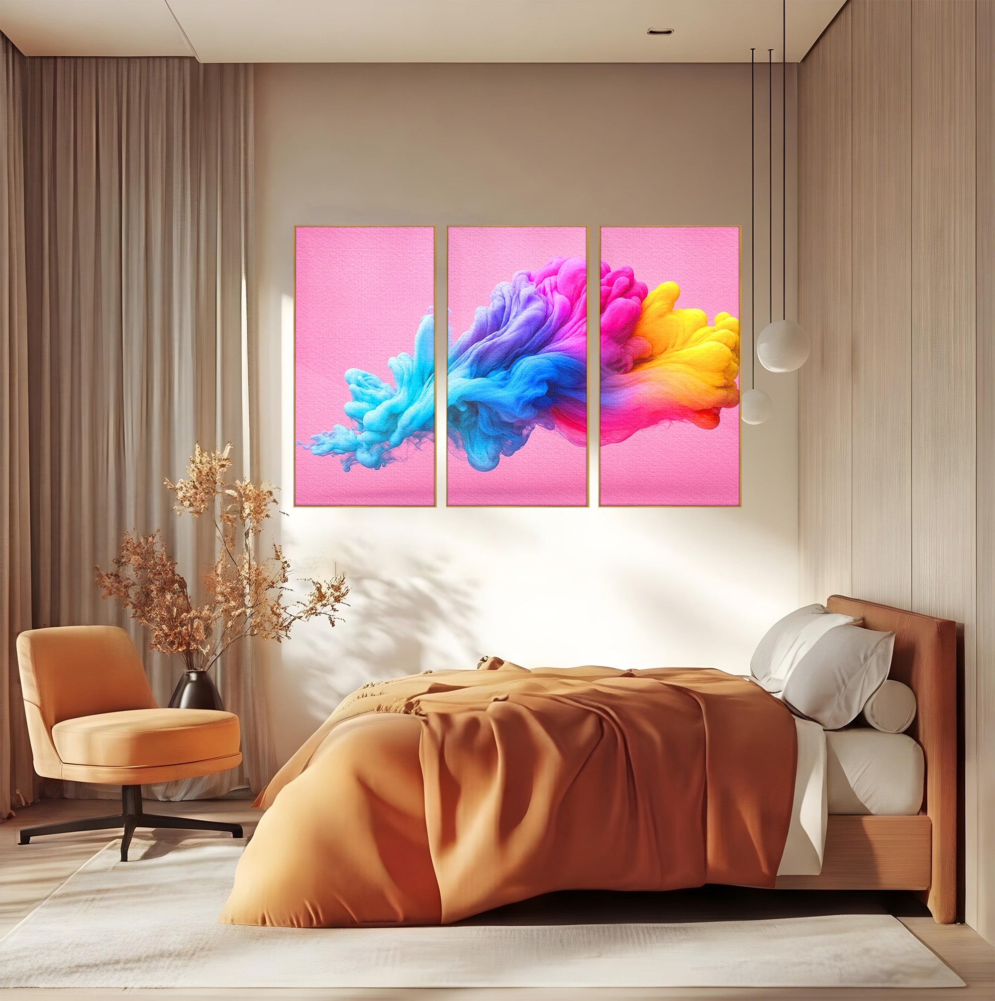 Set 3 Tablouri Canvas Premium LuxCanva® C3-1364, Explozie De Culoare, Abstract, Arta Moderna, Creativitate, Living, Birou, Culori Vibrante