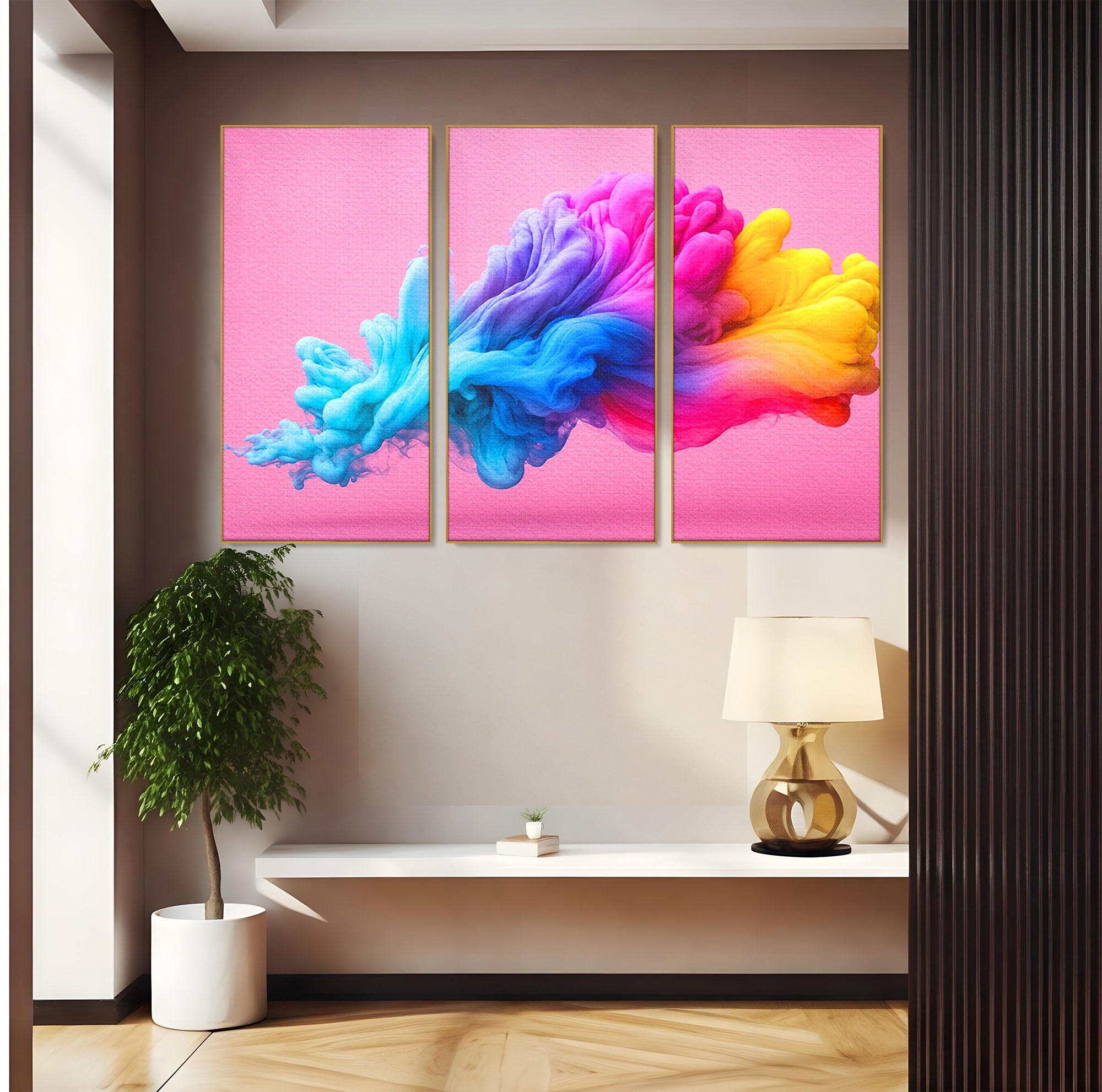 Set 3 Tablouri Canvas Premium LuxCanva® C3-1364, Explozie De Culoare, Abstract, Arta Moderna, Creativitate, Living, Birou, Culori Vibrante