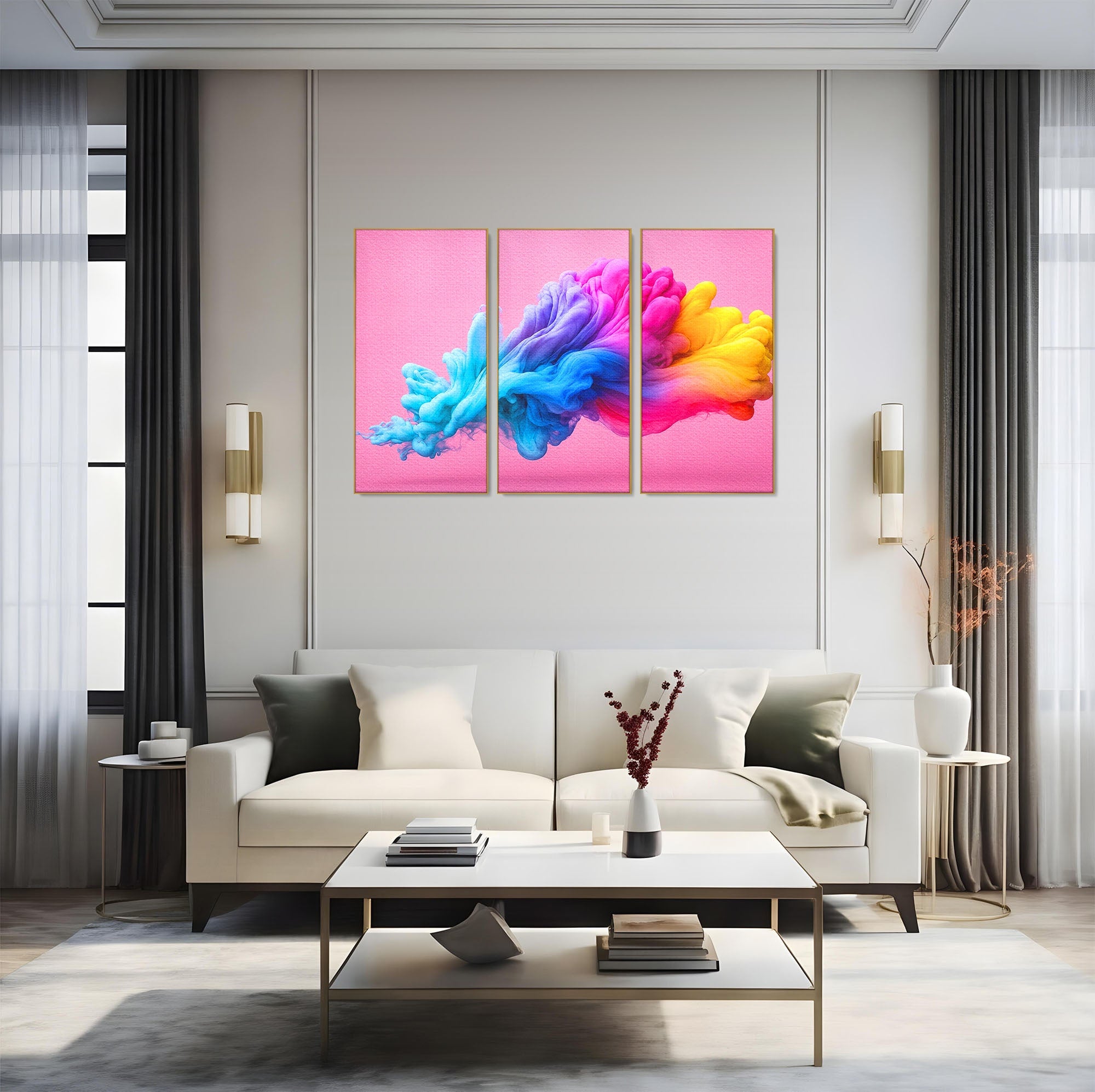 Set 3 Tablouri Canvas Premium LuxCanva® C3-1364, Explozie De Culoare, Abstract, Arta Moderna, Creativitate, Living, Birou, Culori Vibrante