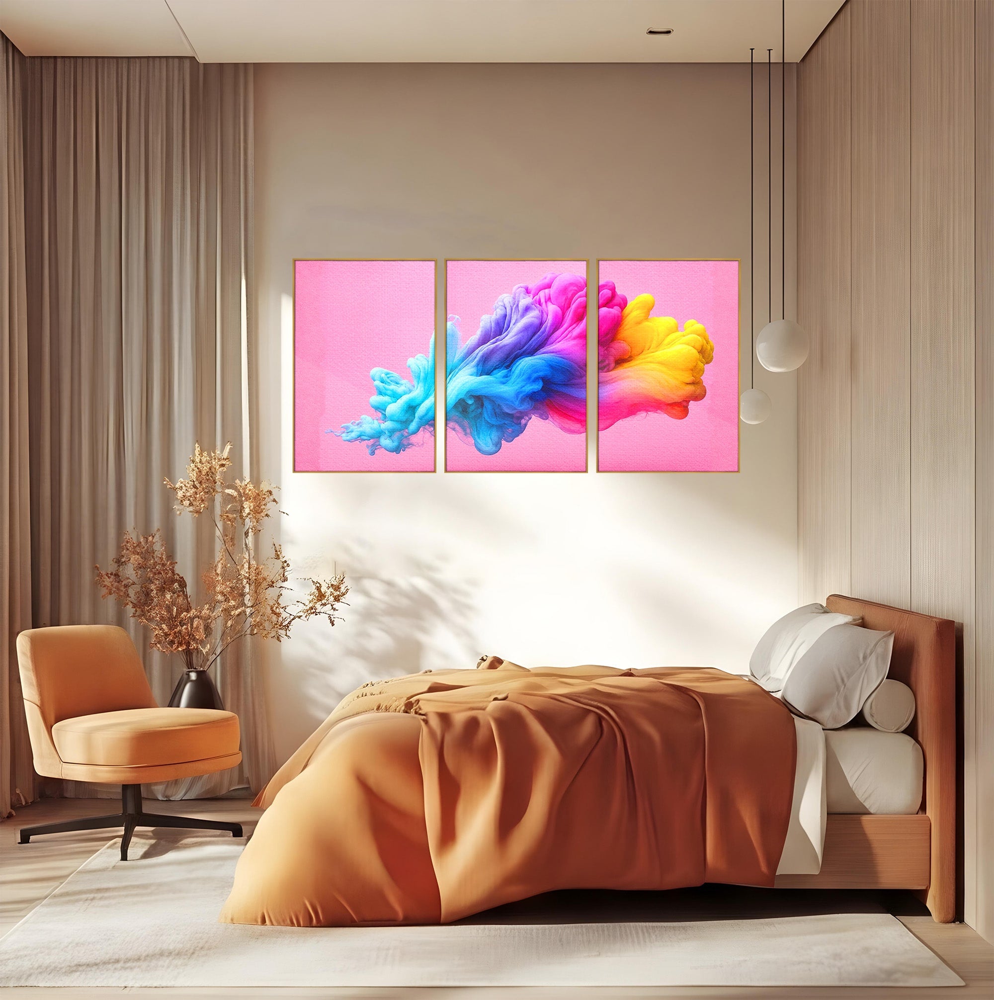 Set 3 Tablouri Canvas Premium LuxCanva® C3-1364, Explozie De Culoare, Abstract, Arta Moderna, Creativitate, Living, Birou, Culori Vibrante