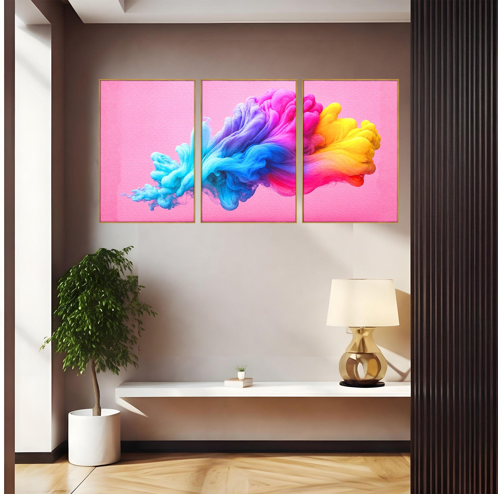 Set 3 Tablouri Canvas Premium LuxCanva® C3-1364, Explozie De Culoare, Abstract, Arta Moderna, Creativitate, Living, Birou, Culori Vibrante
