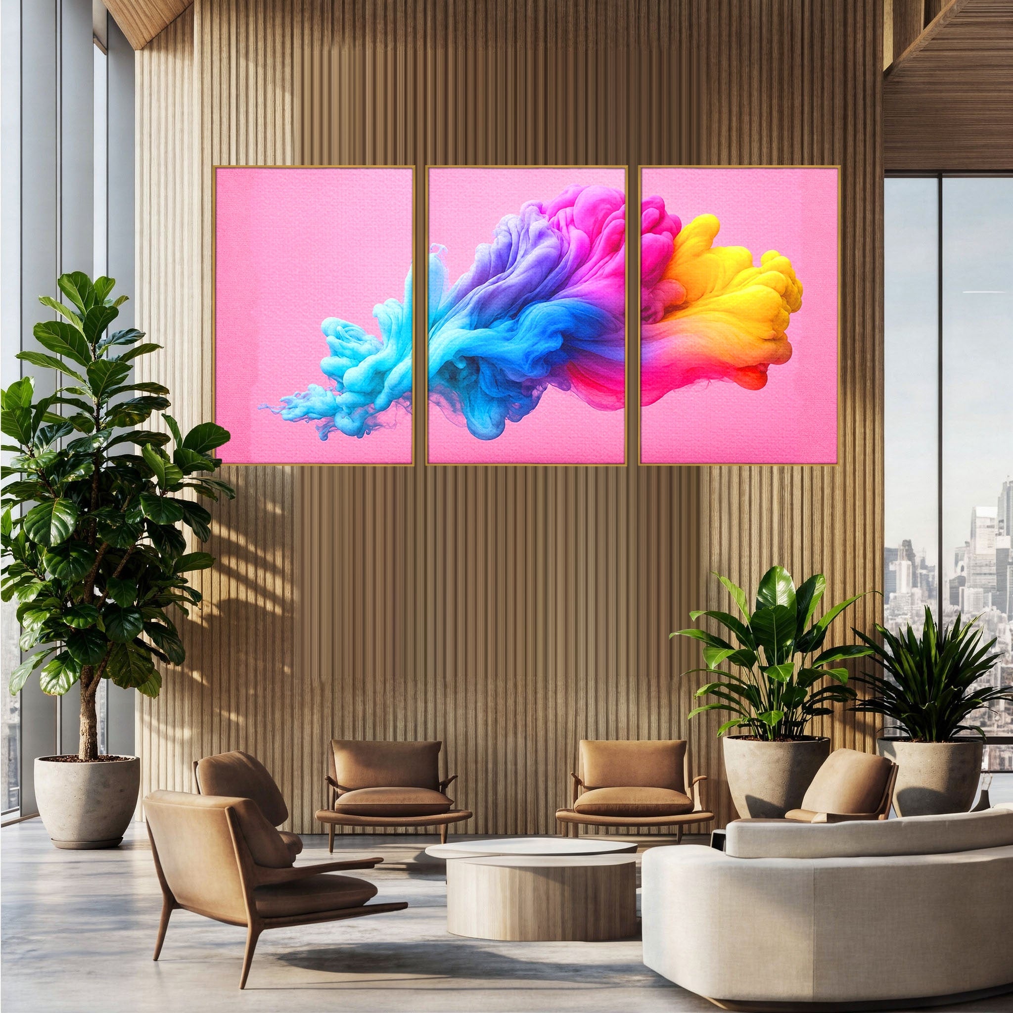 Set 3 Tablouri Canvas Premium LuxCanva® C3-1364, Explozie De Culoare, Abstract, Arta Moderna, Creativitate, Living, Birou, Culori Vibrante