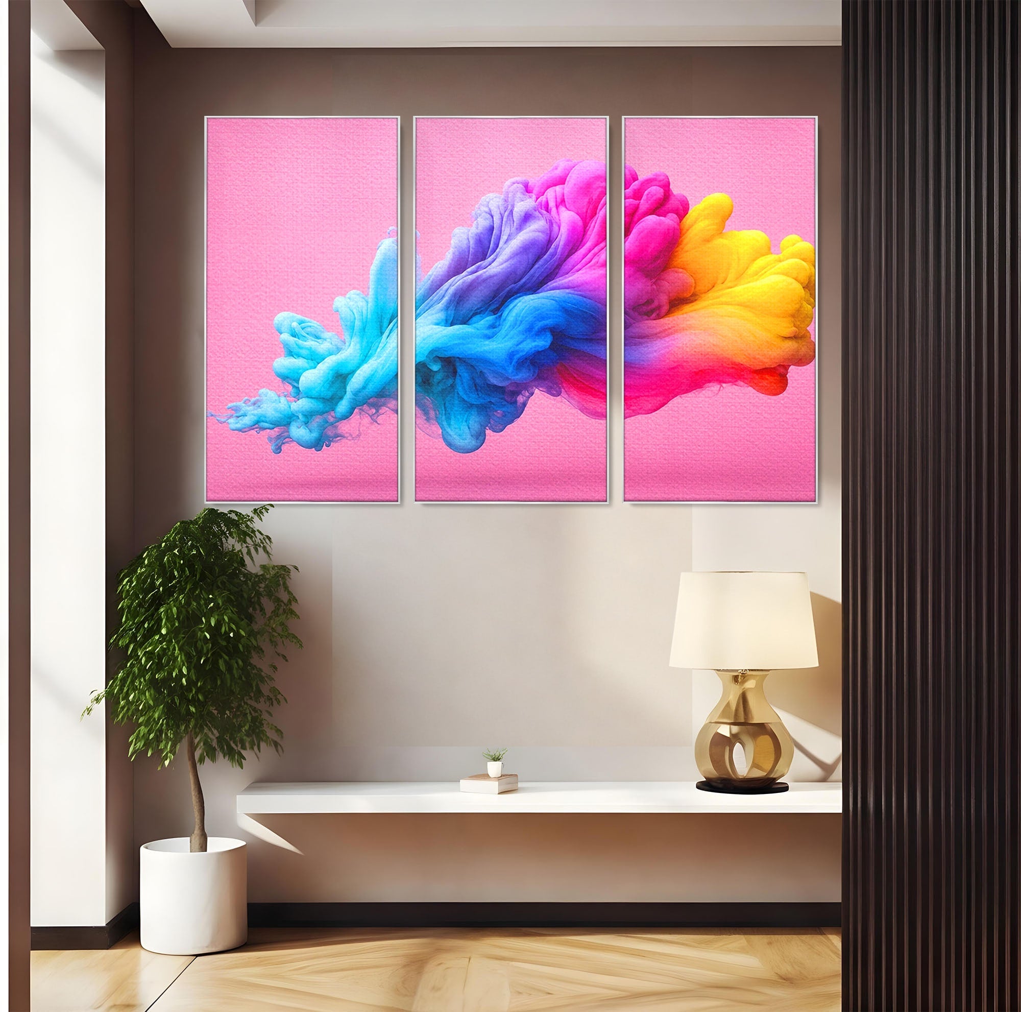 Set 3 Tablouri Canvas Premium LuxCanva® C3-1364, Explozie De Culoare, Abstract, Arta Moderna, Creativitate, Living, Birou, Culori Vibrante