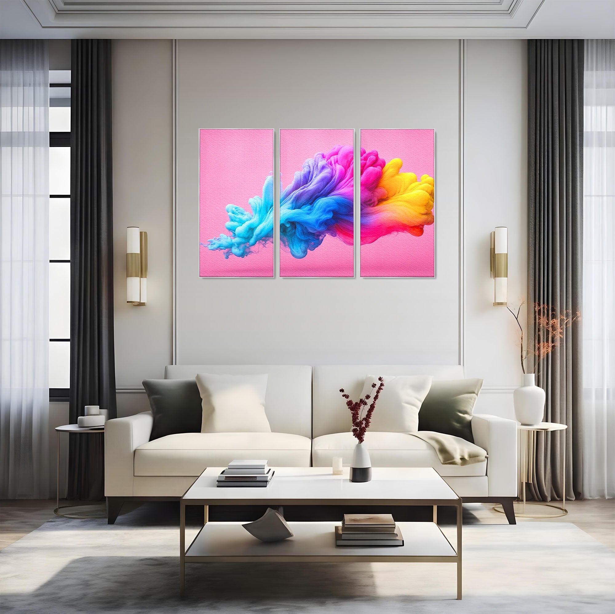 Set 3 Tablouri Canvas Premium LuxCanva® C3-1364, Explozie De Culoare, Abstract, Arta Moderna, Creativitate, Living, Birou, Culori Vibrante