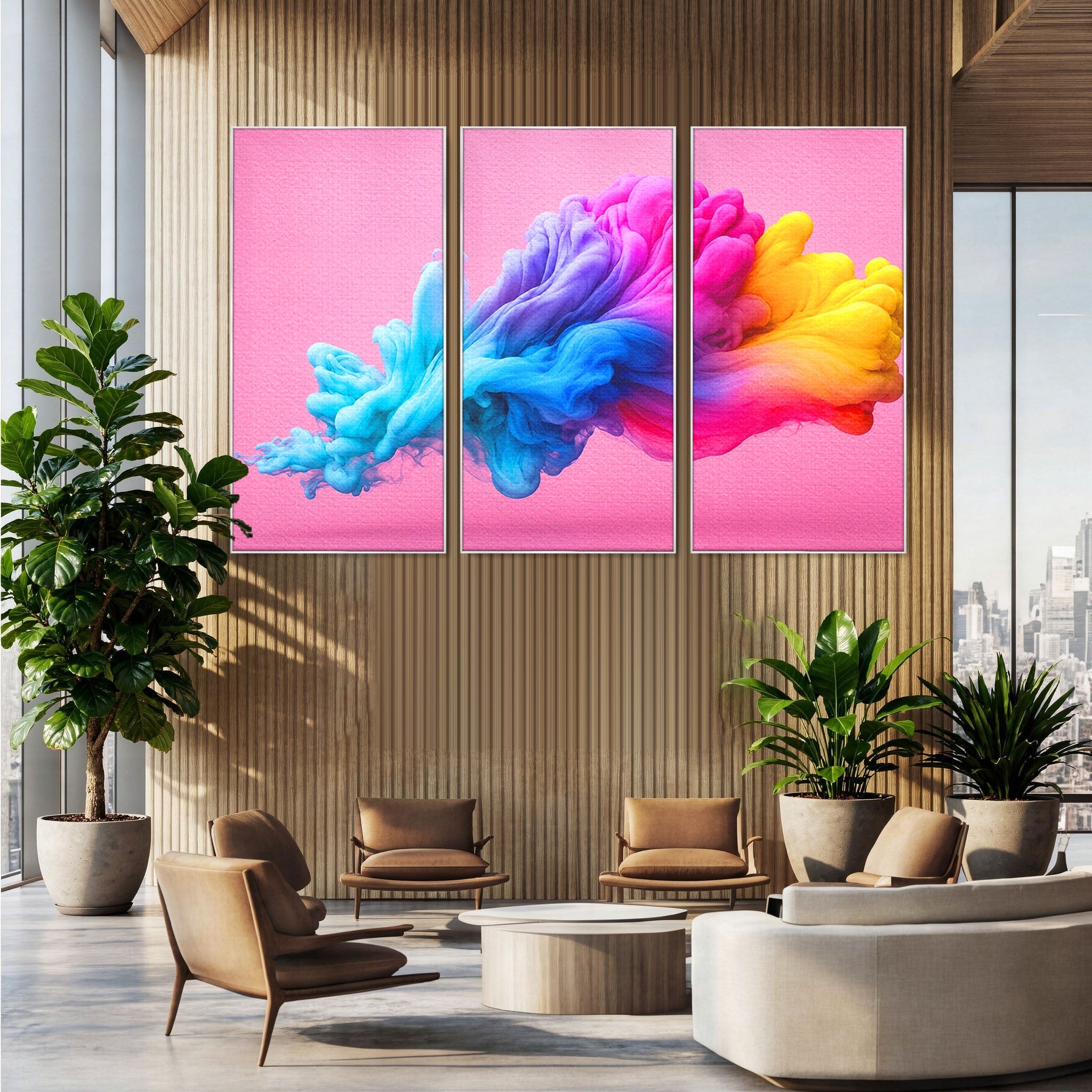Set 3 Tablouri Canvas Premium LuxCanva® C3-1364, Explozie De Culoare, Abstract, Arta Moderna, Creativitate, Living, Birou, Culori Vibrante