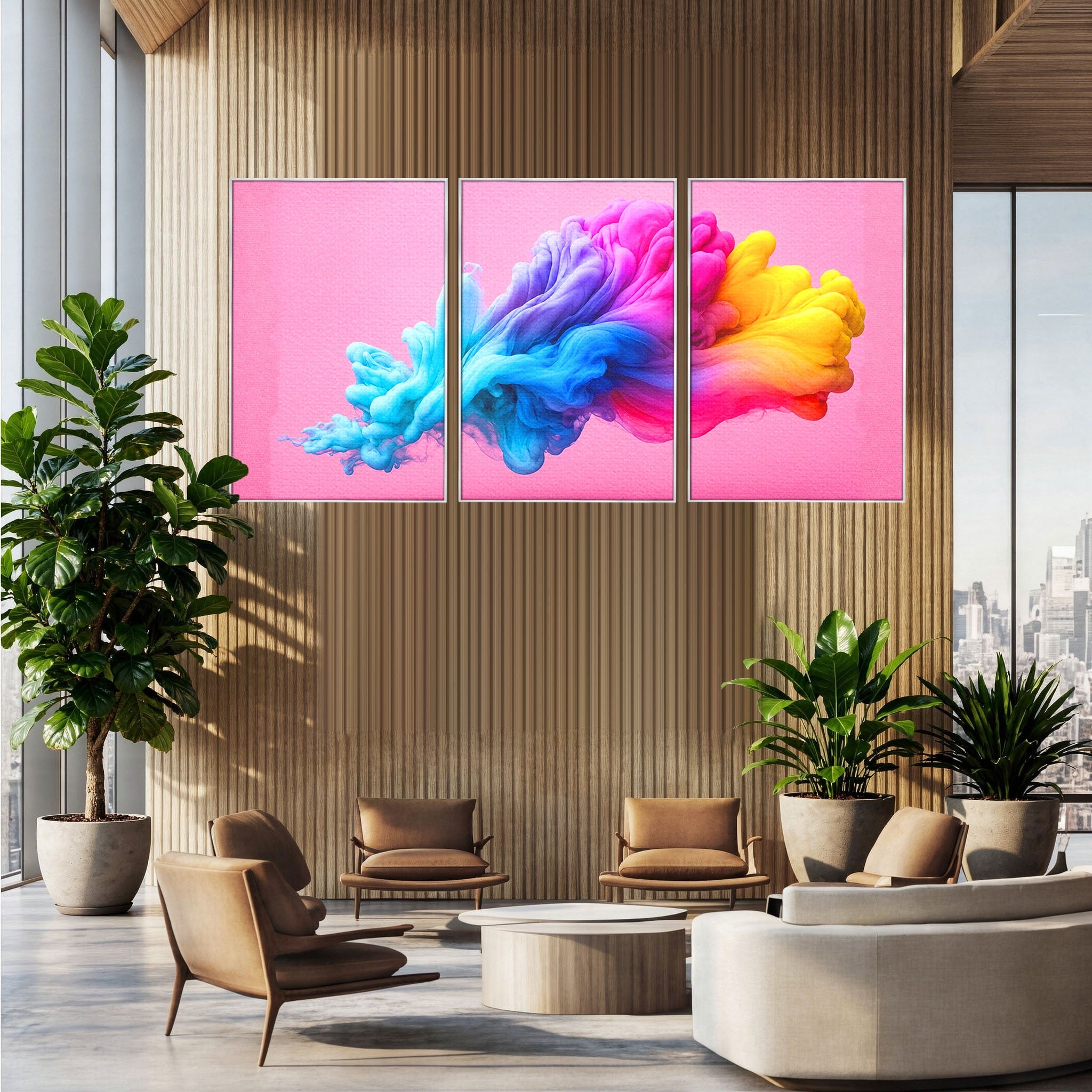Set 3 Tablouri Canvas Premium LuxCanva® C3-1364, Explozie De Culoare, Abstract, Arta Moderna, Creativitate, Living, Birou, Culori Vibrante