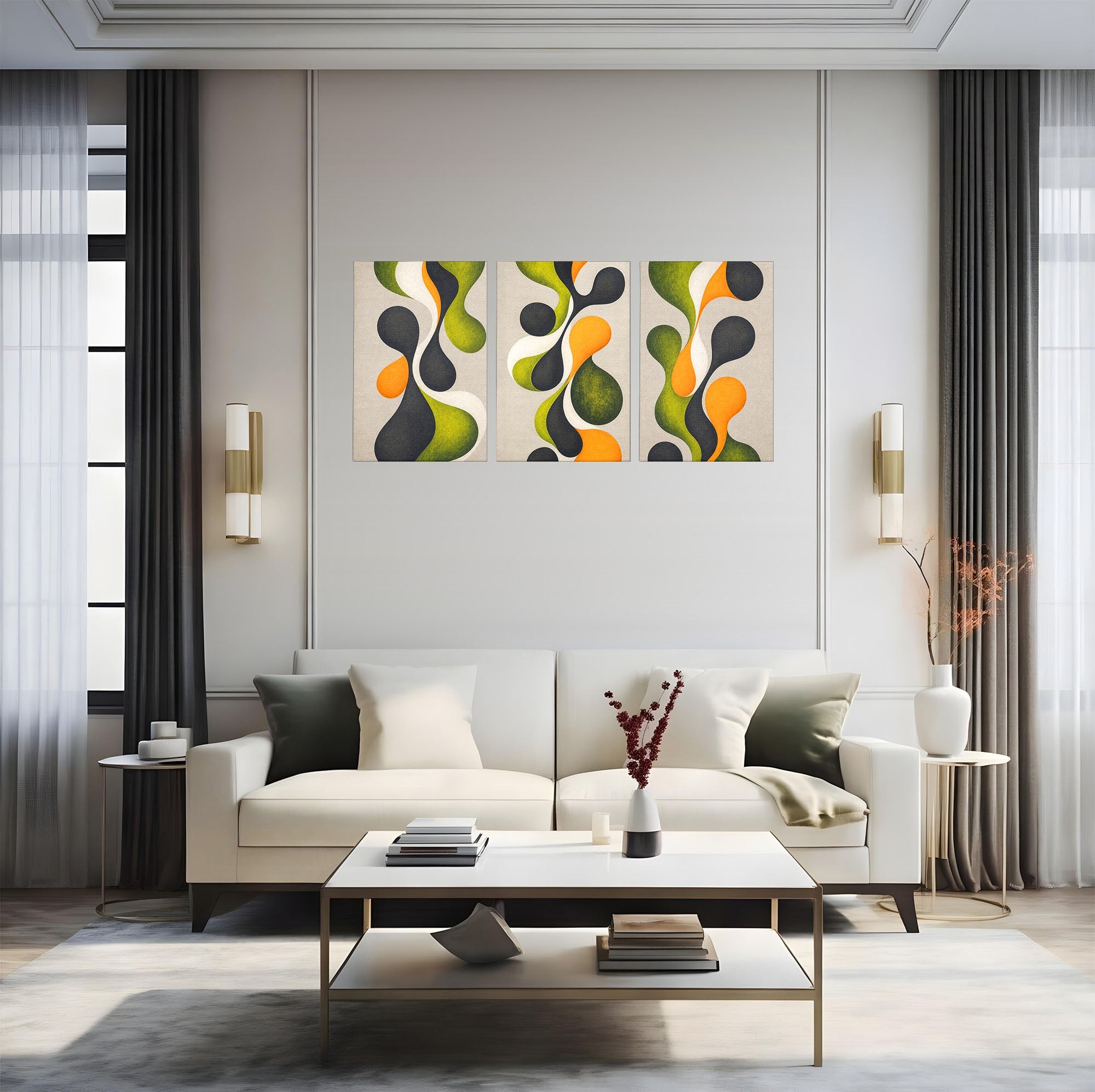 Set 3 Tablouri Canvas Premium LuxCanva® C3-1381, Forme Abstracte Organice, Abstract, Forme, Modern, Living, Birou, Culori Vibrante