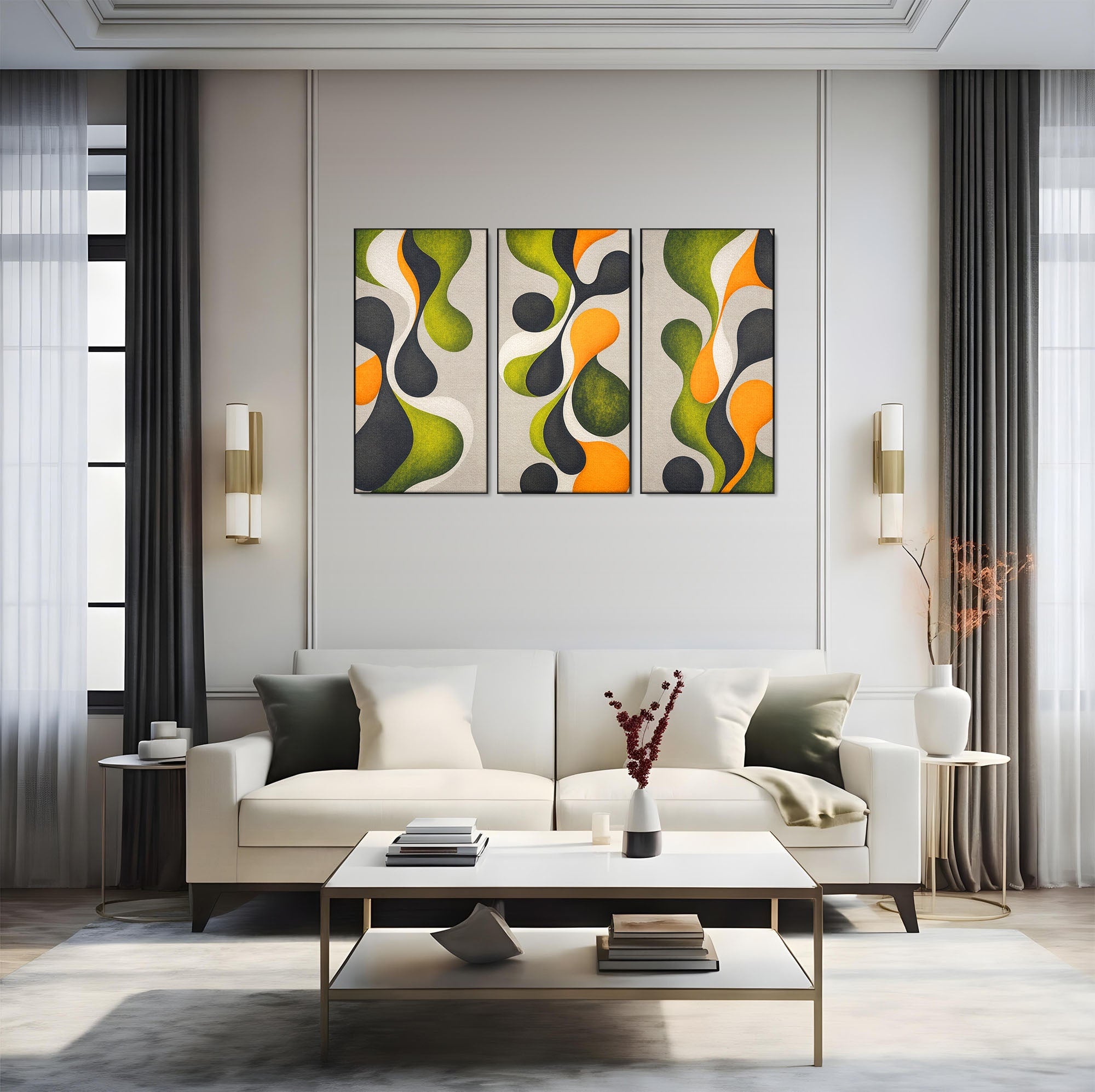 Set 3 Tablouri Canvas Premium LuxCanva® C3-1381, Forme Abstracte Organice, Abstract, Forme, Modern, Living, Birou, Culori Vibrante
