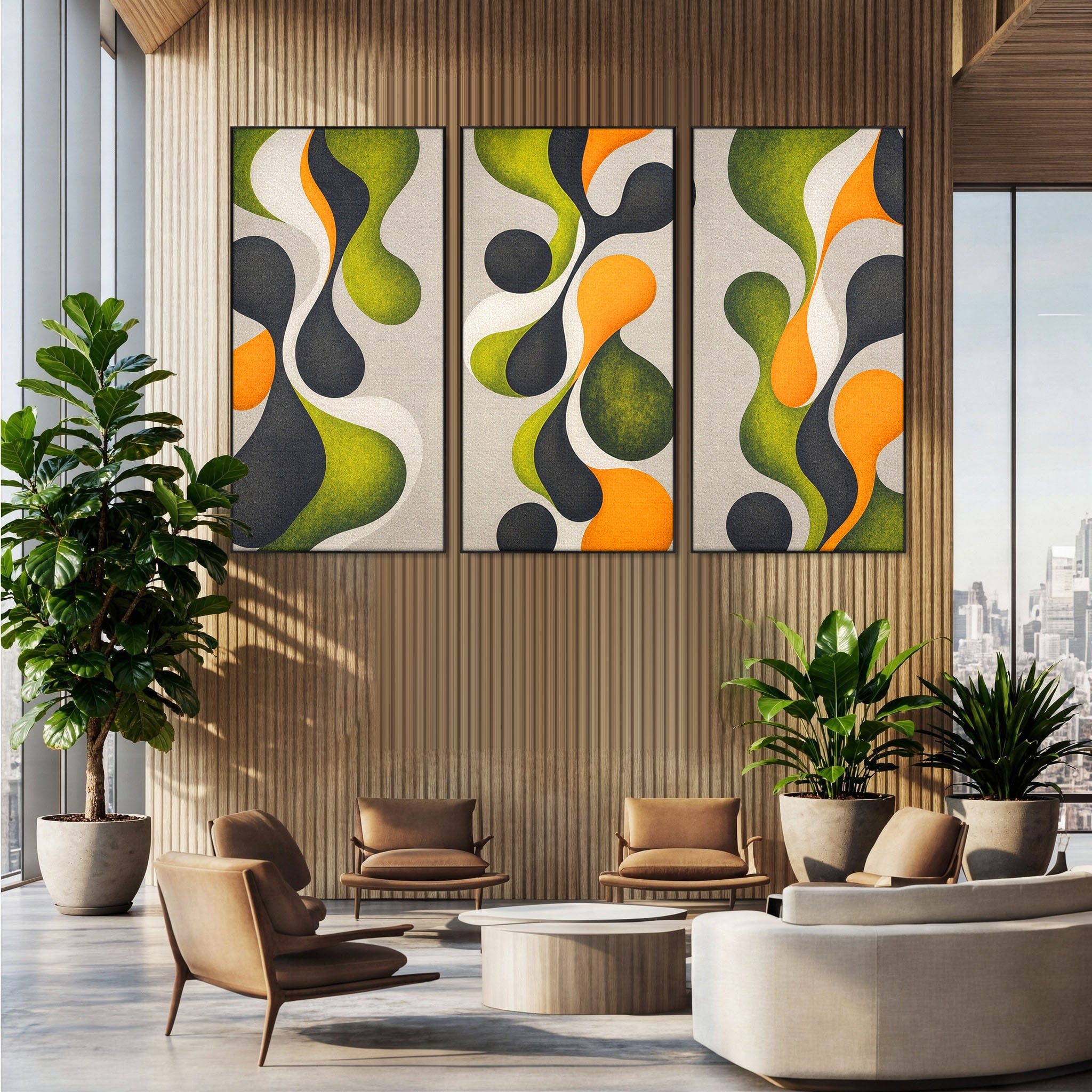 Set 3 Tablouri Canvas Premium LuxCanva® C3-1381, Forme Abstracte Organice, Abstract, Forme, Modern, Living, Birou, Culori Vibrante