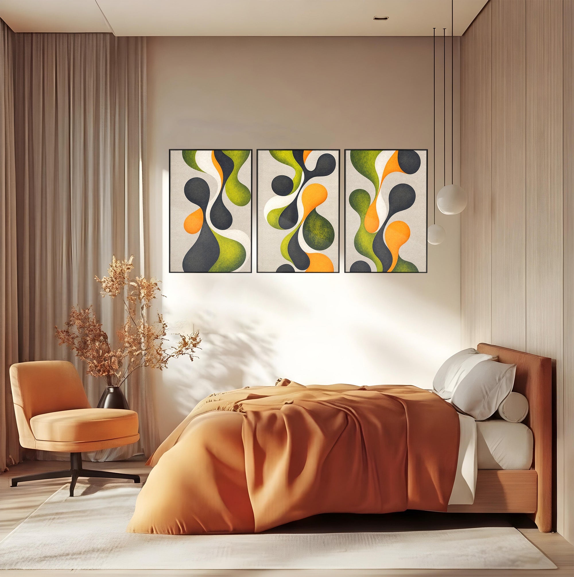 Set 3 Tablouri Canvas Premium LuxCanva® C3-1381, Forme Abstracte Organice, Abstract, Forme, Modern, Living, Birou, Culori Vibrante